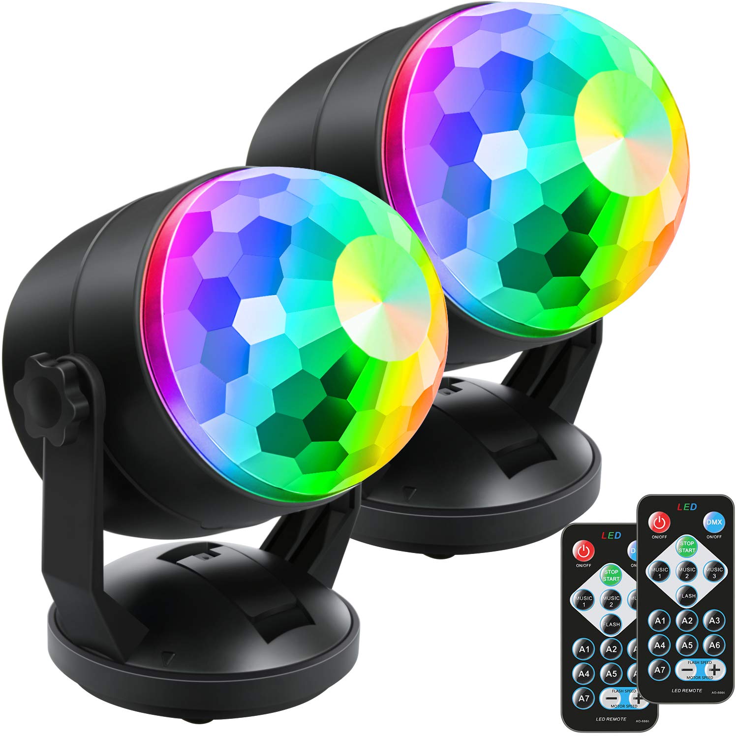 Luditek 2-Pack Portable Sound Activated Party Lights Indoor, Battery Powered/USB Dj Lighting, Disco Ball Strobe Light for Car Room, Adults Gifts, New Years Eve Party Supplies Christmas Decorations