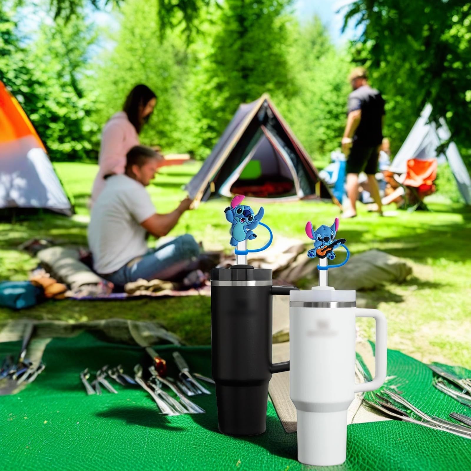 YKIAMGH 210pcs Water Bottle Stickers and 5pcs Stitch Strraw Toppers for Stanley