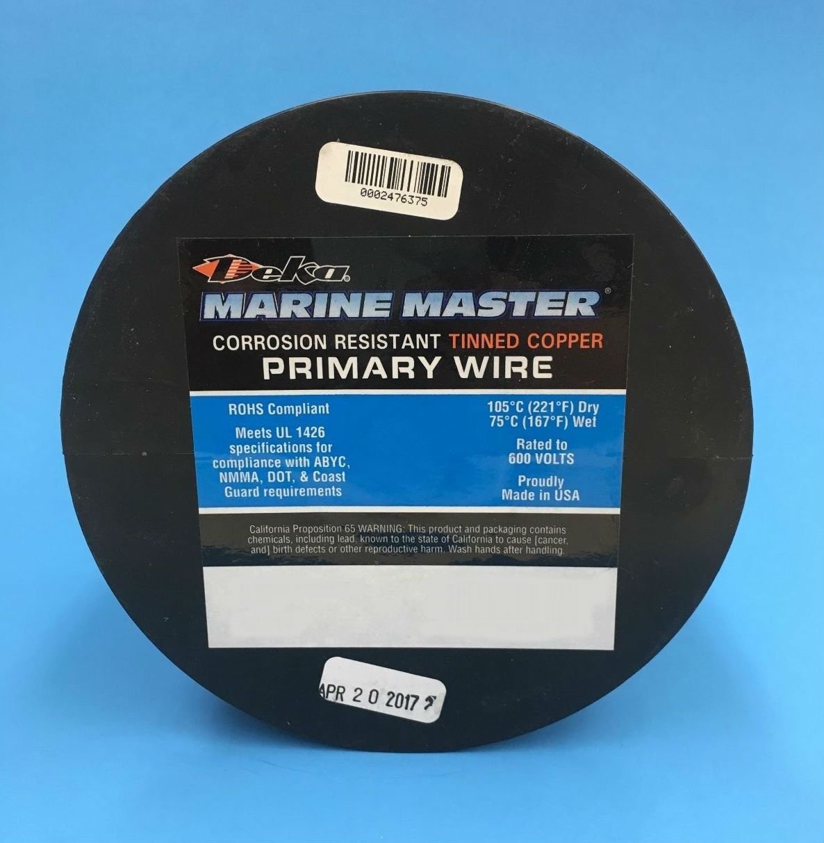 DEKA 16AWG BLACK Marine Tinned Copper Boat Stranded Wire 100 Feet Made in USA