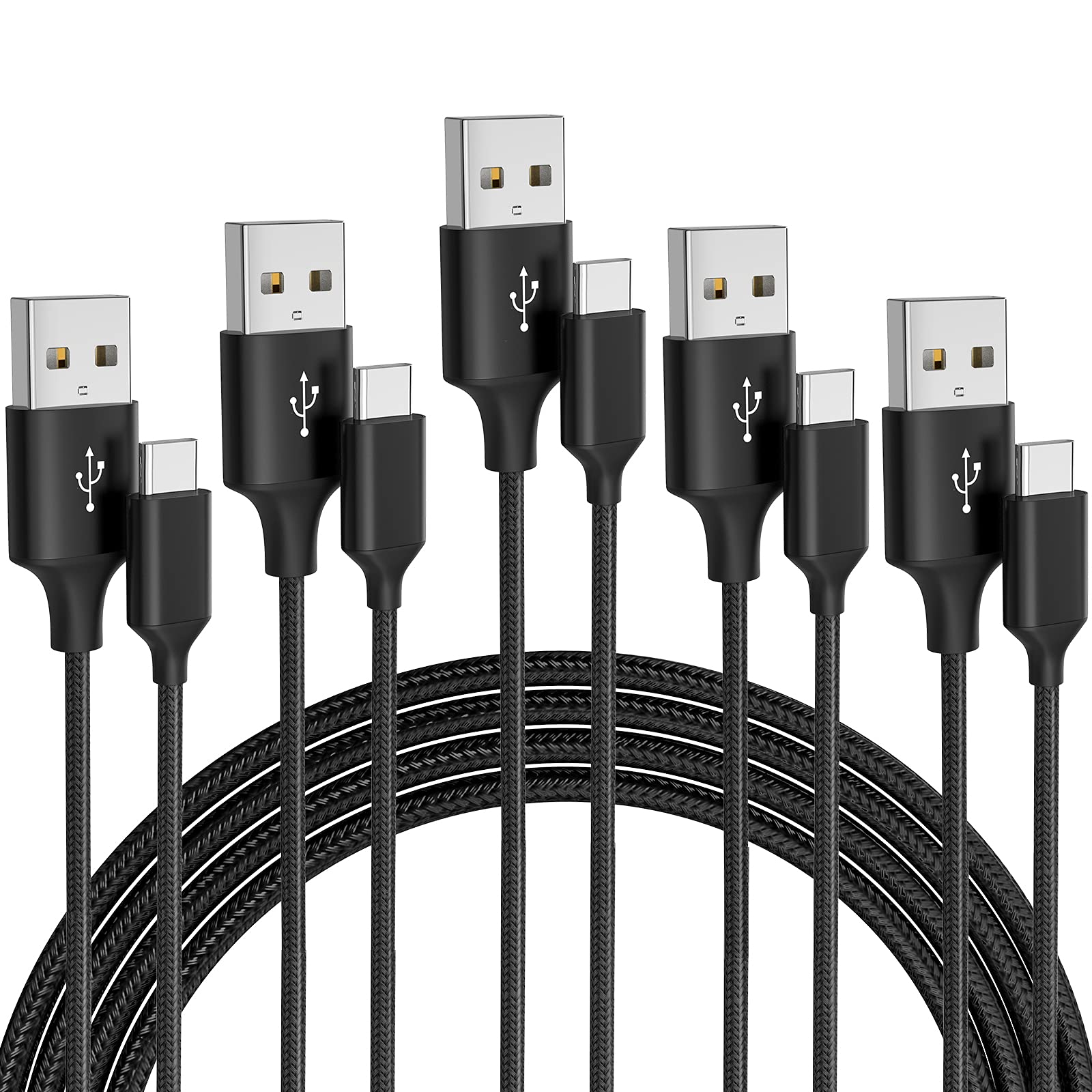 USB Type C Cable 5Pack (3/3/6/6/10FT) Nylon Braided USB C Cable Fast Charger Charging Cord Compatible Samsung Galaxy S9 S8 Note 9 Note 8 Plus,LG V30 G6 G5 V20,Google Pixel, Moto Z2, iPad 2021and More