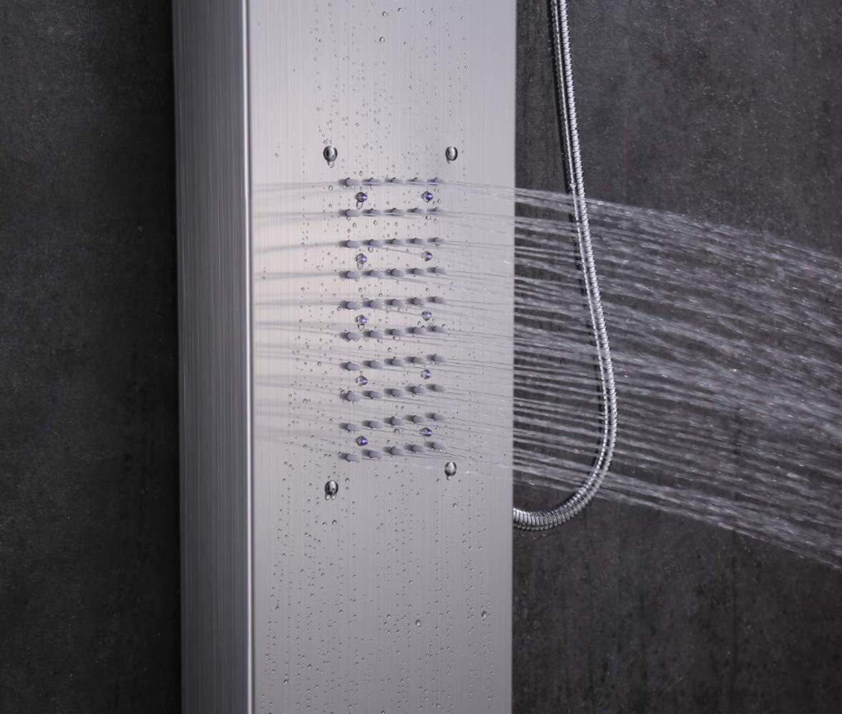 ELLO&ALLO LED Rainfall Waterfall Shower Head Rain Massage System with LED Body Jets, Stainless Steel Bathroom Shower Panel Tower System, Brushed Nickel