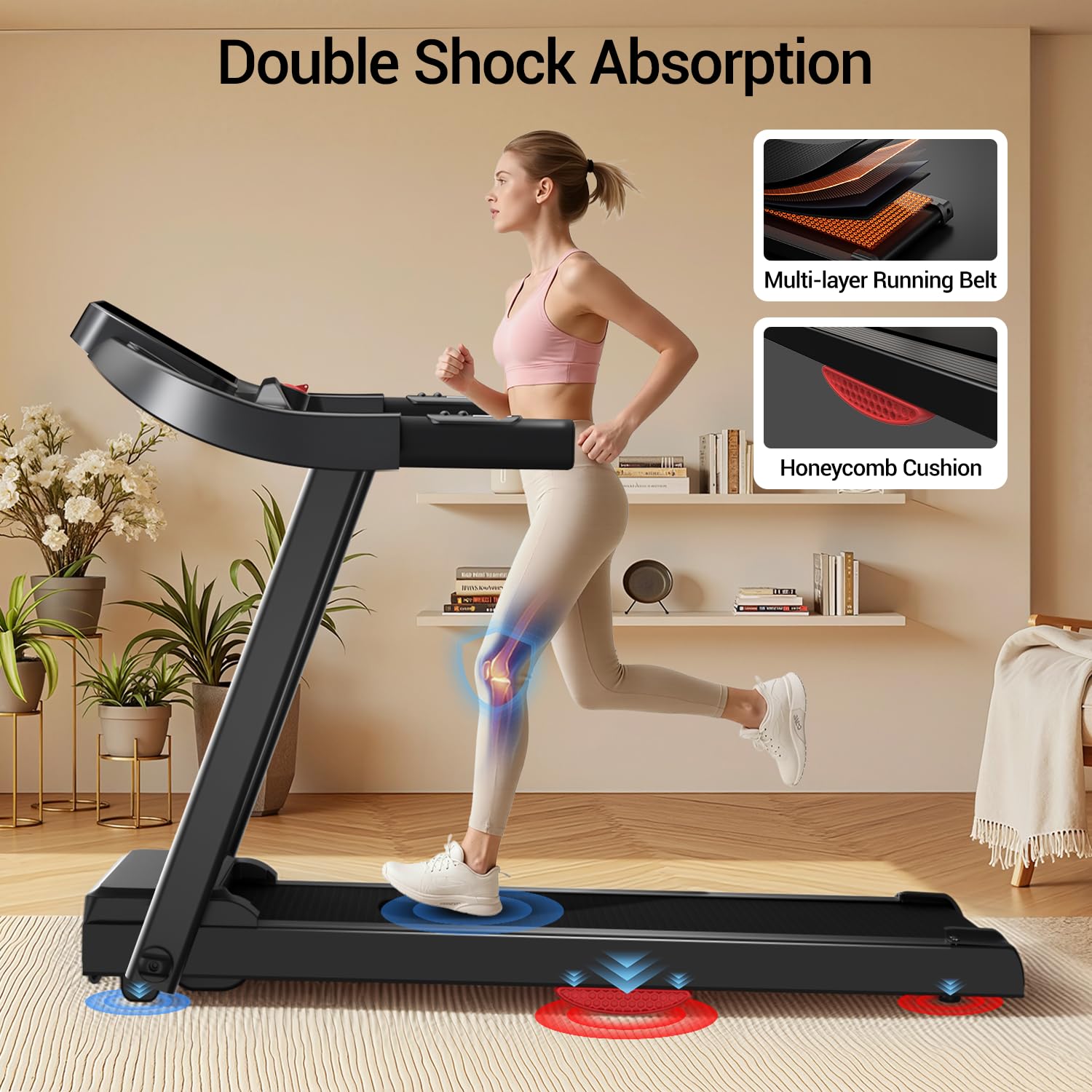 CURSOR FITNESS Home Folding Treadmill with Pulse Sensor, 2.5 HP Quiet Brushless, 7.5 MPH, 265 LBS Capacity