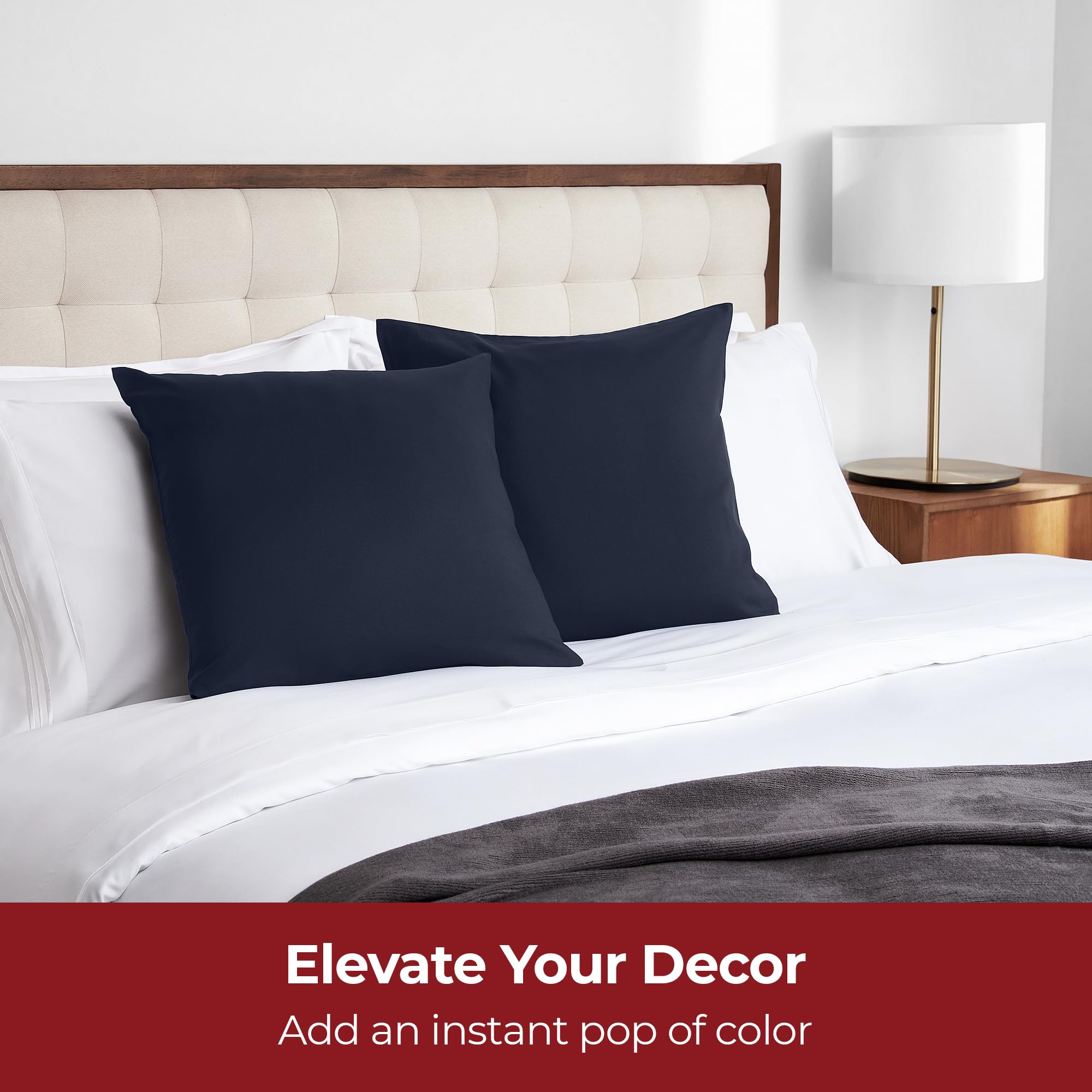 Mellanni Throw Pillow Covers - Pack of 2 Decorative Cover with Hidden Zipper - for Home Decor and Living Room Pillows - Double Brushed Microfiber - Easy Care and Quick Drying (18x18, Navy Blue)