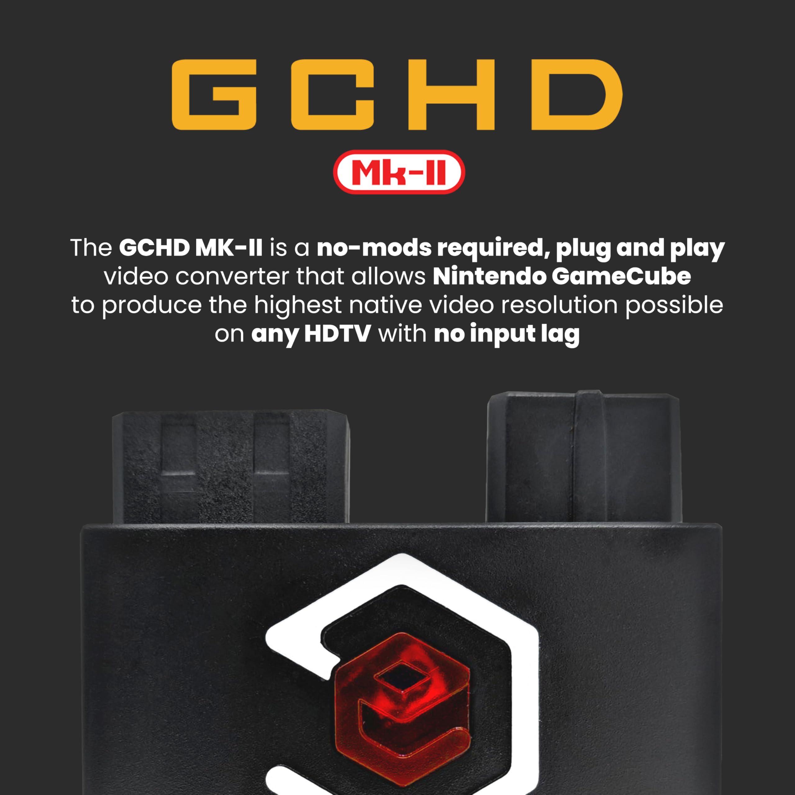 GCHD Mk-II | Gamecube HD Adapter for Nintendo Gamecube – HDMI Converter, Digital Audio, Plug & Play, Zero Lag, Video Enhancer (Jet Black)