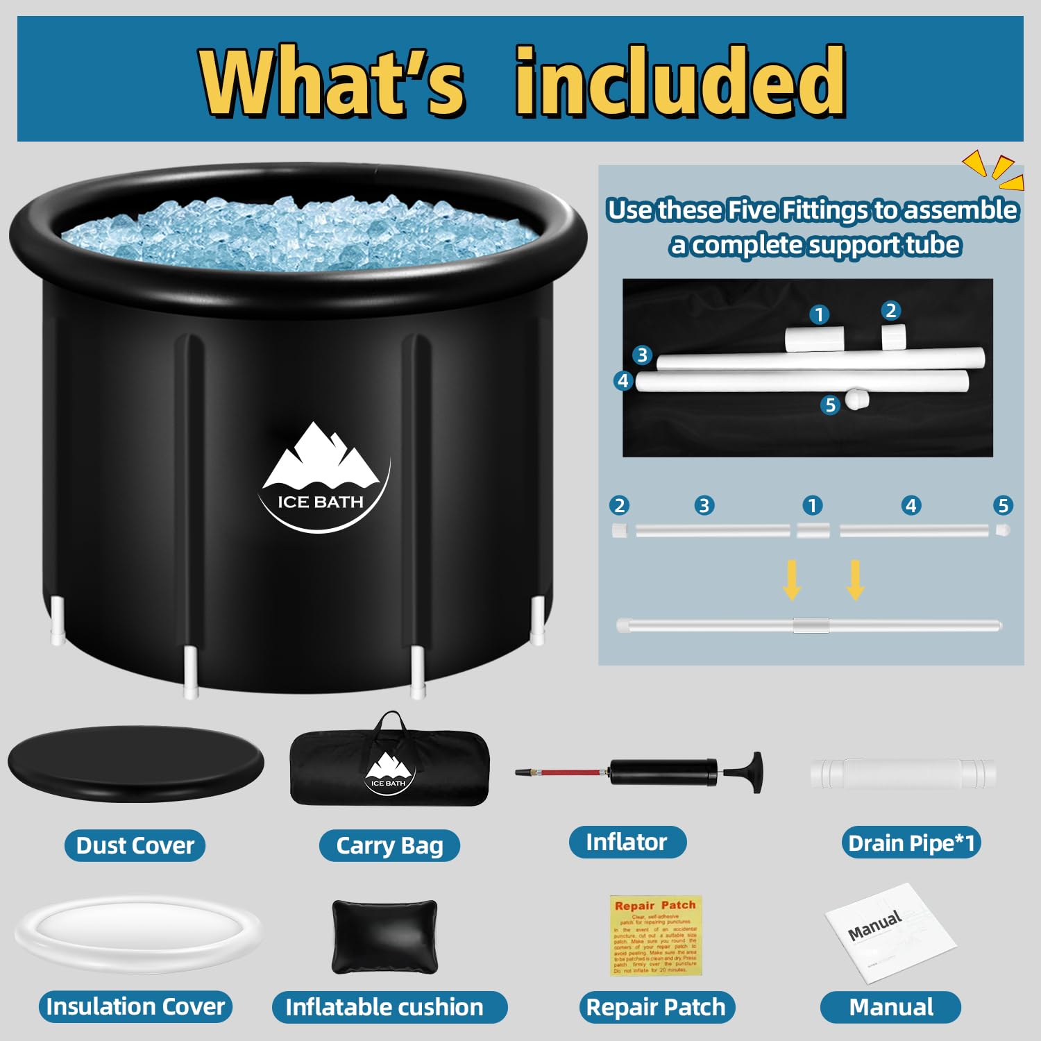 NVRGIUP Cold Plunge Tub, XL Large 116 Gal Ice Bath Tub For 2 Adults Athletes, Portable Cold Water Inflatable Plunge Pool With Cover, Multiple Layered, Carry Bag for Recovery & Cold Water Therapy