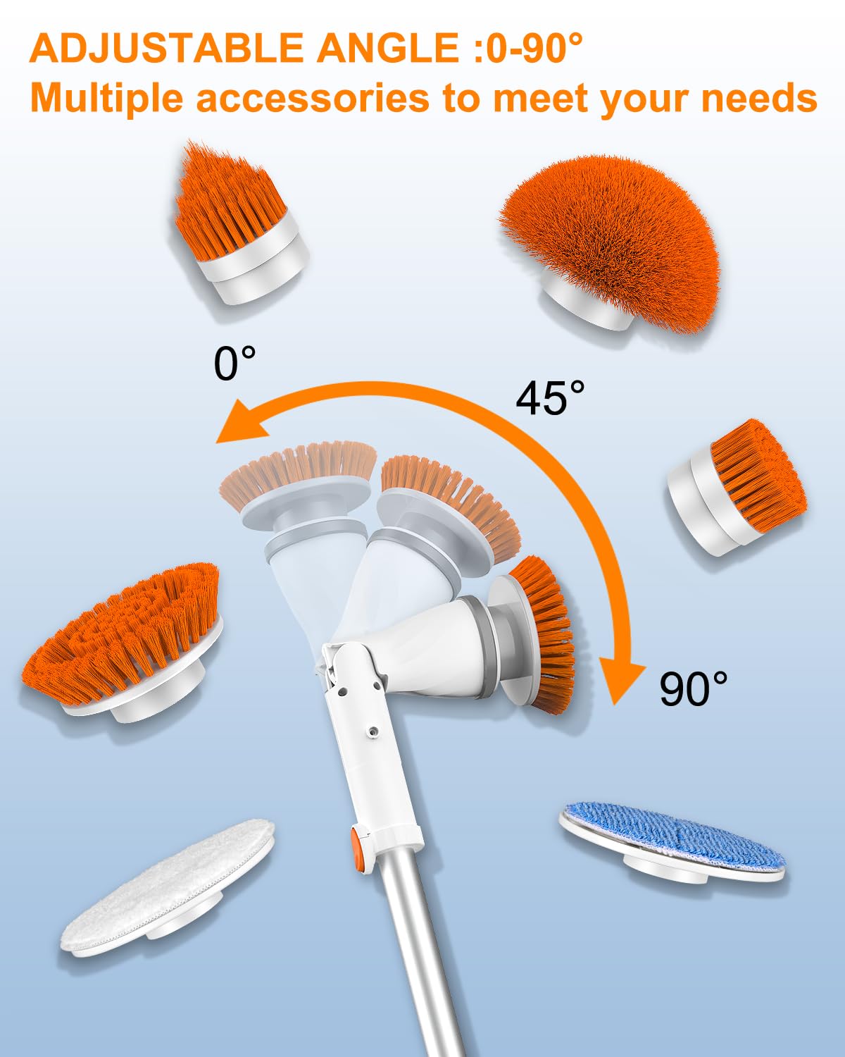 Electric Spin Scrubber - Cordless Spin Scrubber for Cleaning, Power Scrubber for Bathroom with 6 Replaceable Brush Heads & Adjustable Extension Handle, Electric Cleaning Brush for Tub, Car, Floor