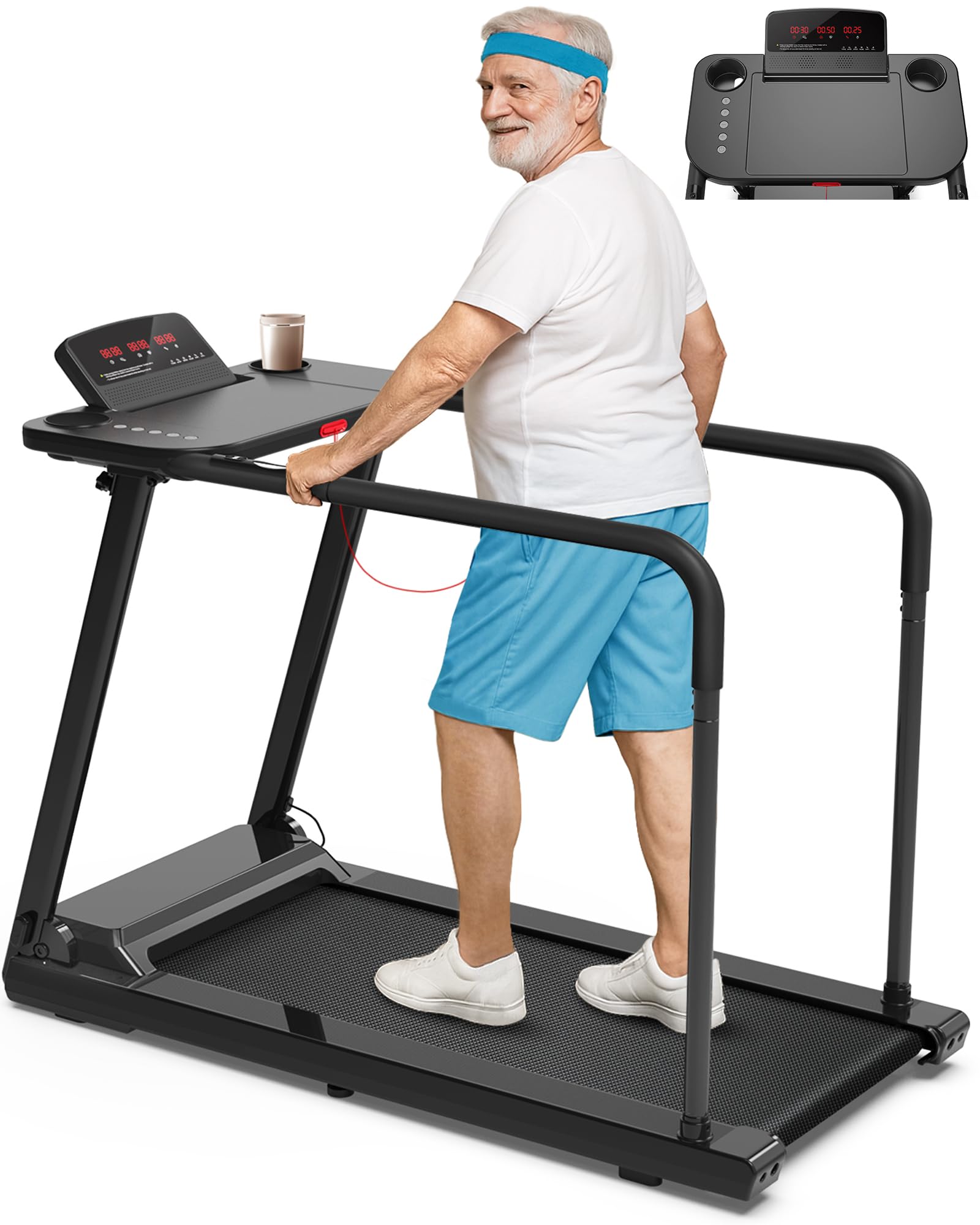 CIIHI Walking Treadmill for Senior - 350 lbs Senior Treadmill for Home with Long Handrails - Recovery Fitness Exercise Machine for Elder with Desk Workstation