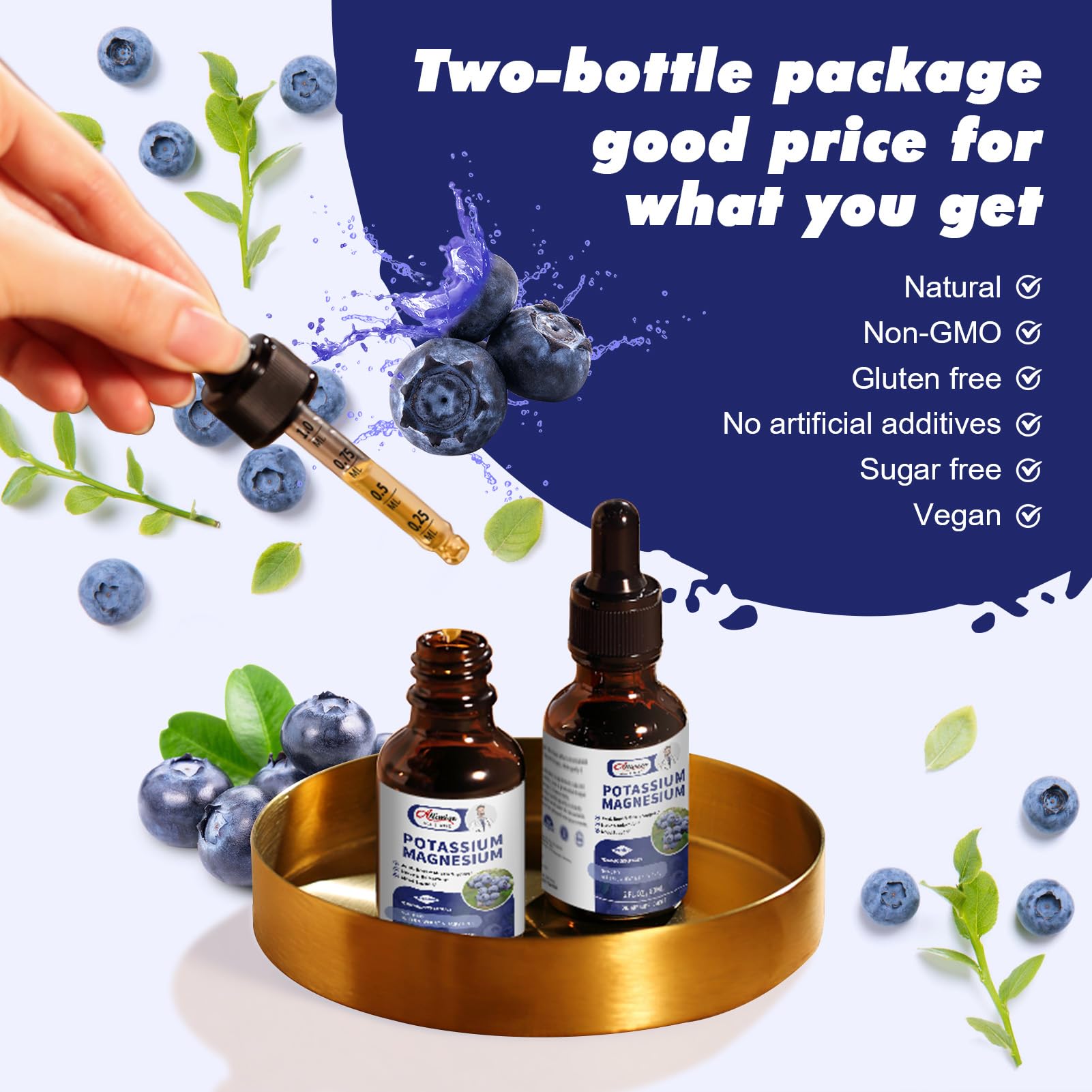 Alliwise 2 Pack Potassium Magnesium Supplement Liquid - High Absorption Calm Magnesium Complex & Potassium Plus Calcium, Vitamin D3, Zinc for Leg Cramps & Bone & Energy & Immune Support - 4 Fl oz