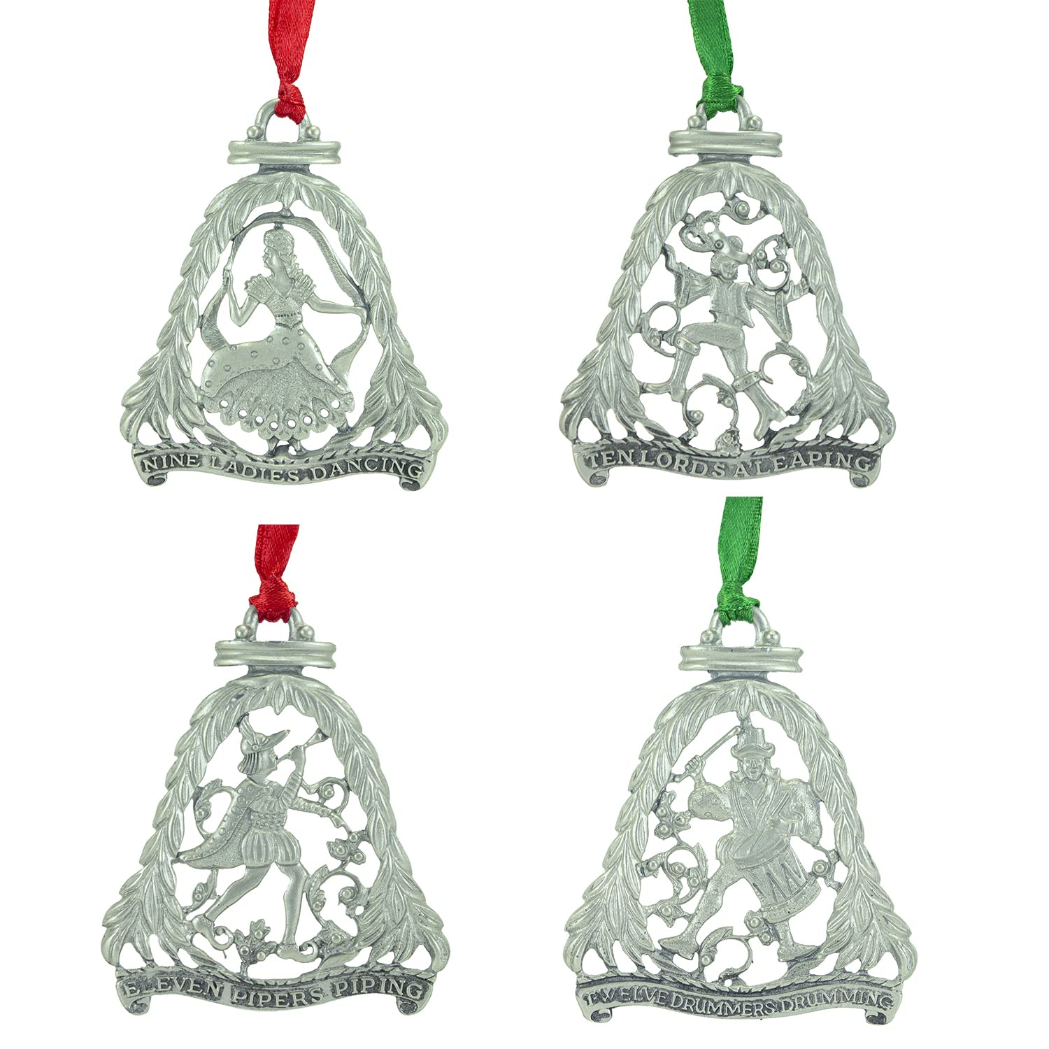 12 Days of Christmas Ornament Set, Set of 12 Metal Ornaments, 3 1/8-Inches, by Abbey & CA Gift