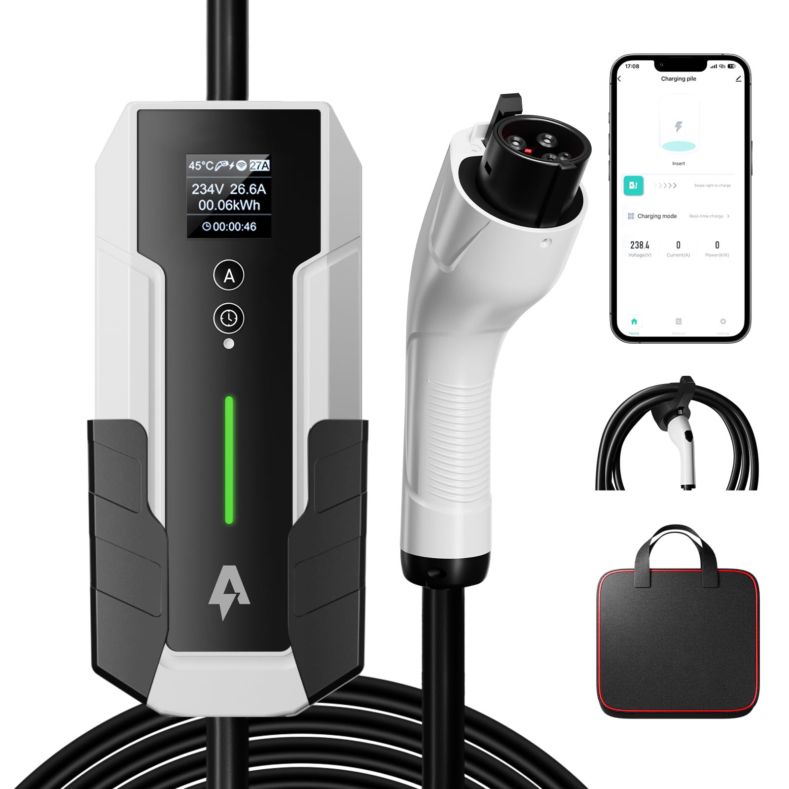 Andeman Level 2 EV Charger 32Amp,7.68KW Electric Vehicle Charger Portable 240V,SAE-J1772 and NEMA 14-50 Plug, Scheduled Charging,Adjustable Current,Smart APP, 25 FT Cable for EV and Hybrid Vehicles