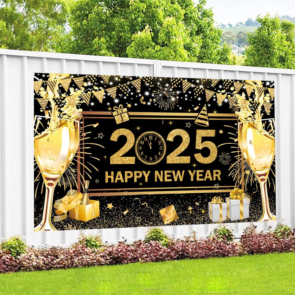 IMISHM Happy New Year Decorations New Year Banner 2025 New Year Party Decorations New Year Backdrop 2025 New Year Eve Party Decorations