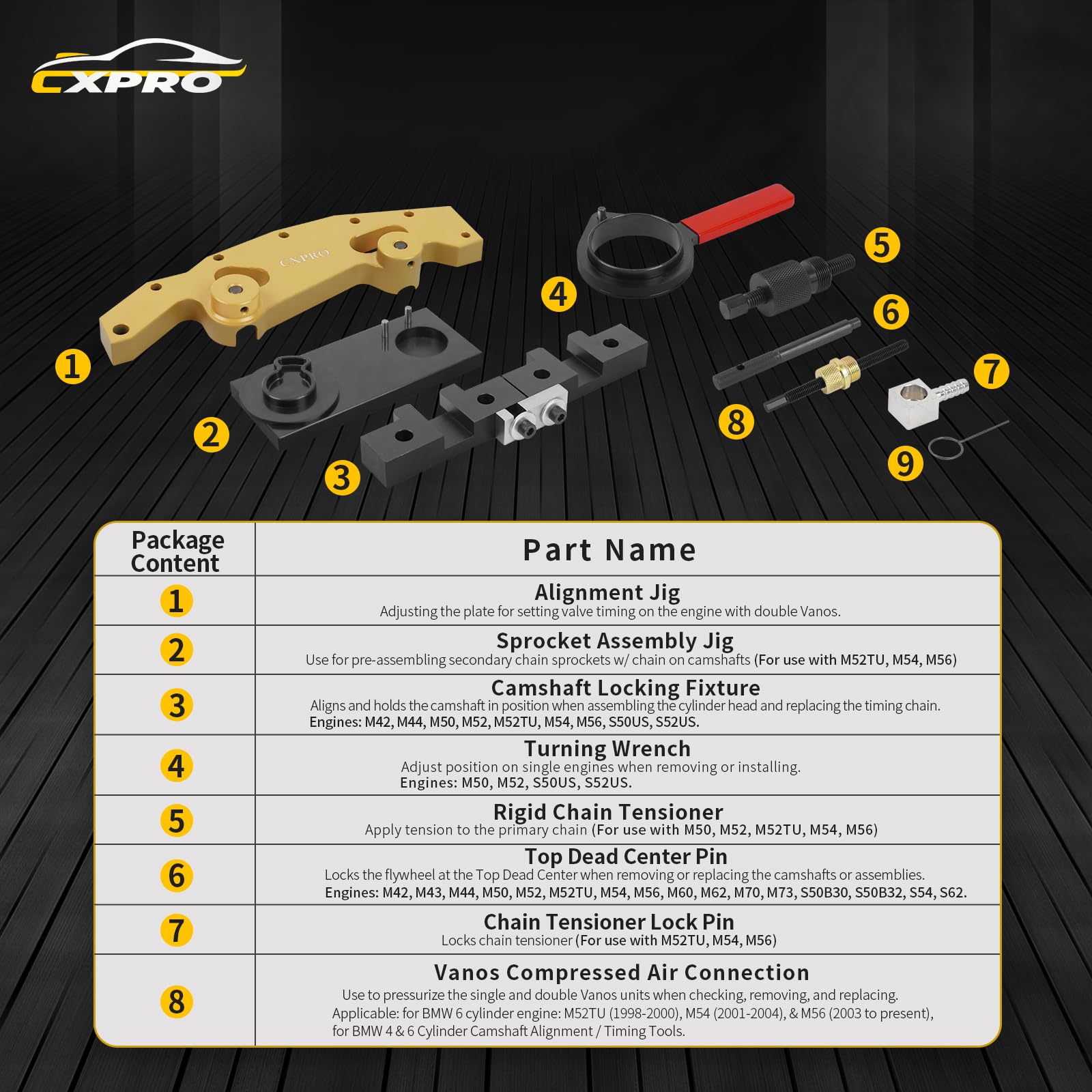 CXPRO Double Vanos Camshaft Alignment Timing Locking Tool Kit, Engine Timing Tool Set Compatible with BMW M52, M54, M56, M52TU