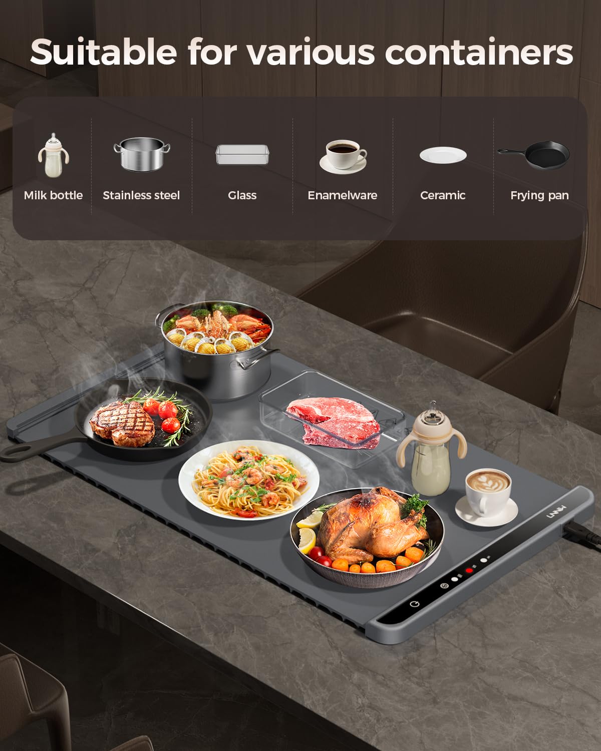 LNNIW Warming Mat for Food,Food Warming Mat,Electric Warming Tray for Buffets Party and Home Daily Use,Heating Fastly in 10s,Portable Design,Timed Function for Your Family.