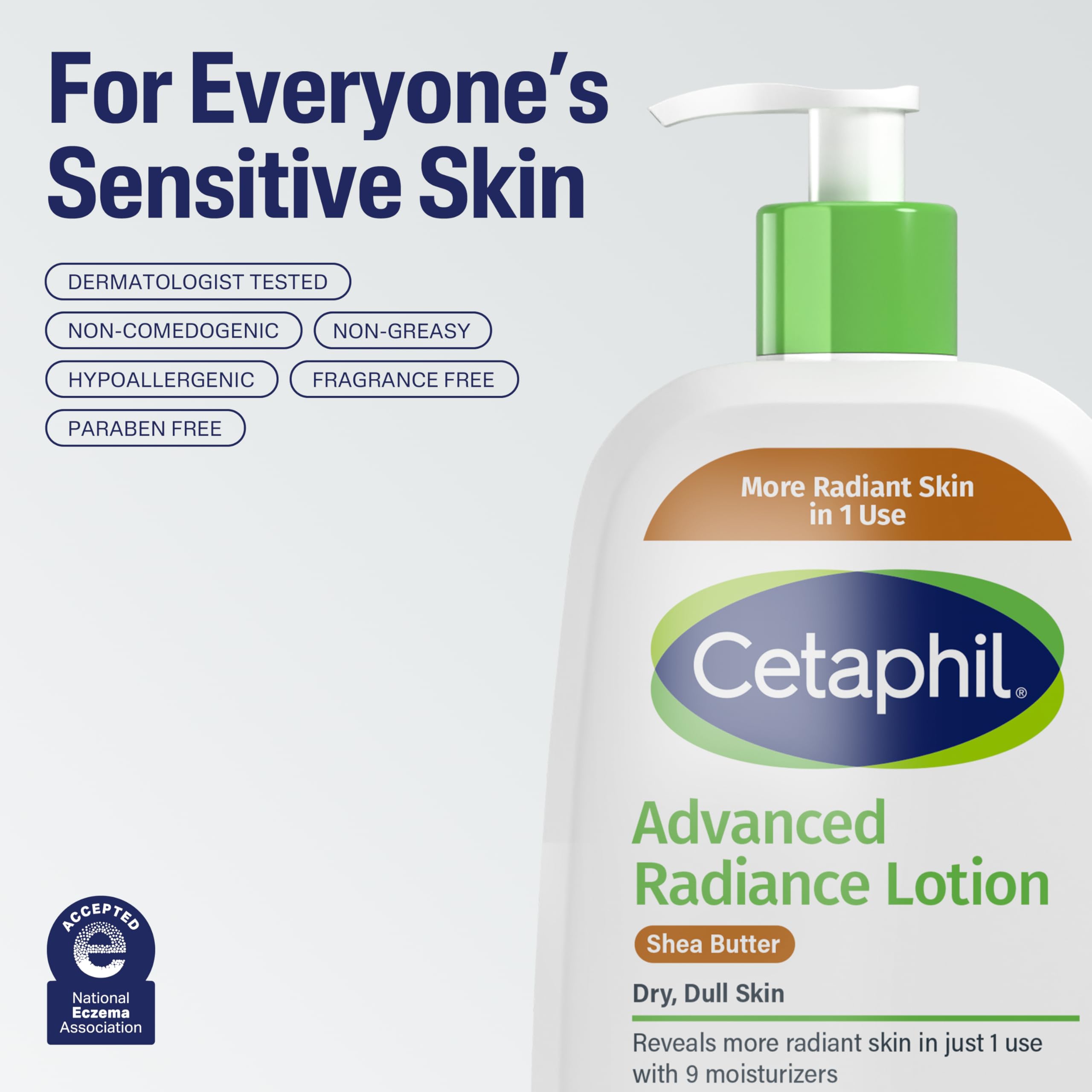 Cetaphil Body Lotion, Advanced Radiance Lotion with Shea Butter for Dry, Sensitive Skin, 8 oz Pack of 3, Fragrance Free, Hypoallergenic, Non-Comedogenic