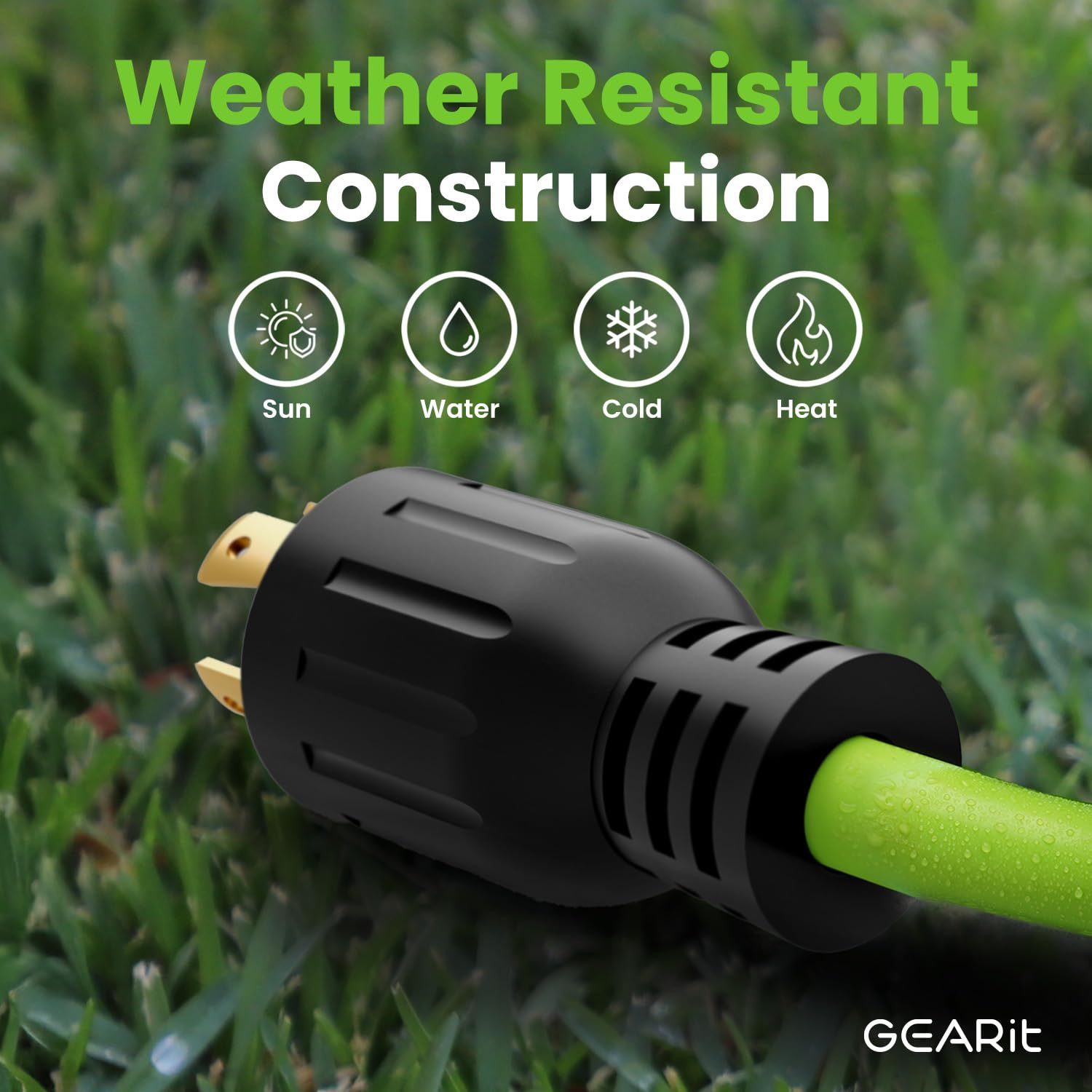 30 Amp RV Extension Cord, GEARit (25 Feet) 3-Prong 125/250-Volt 10/3 STW 10AWG Gauge SJTW Locking Cable, NEMA TT-30P to L5-30R, RV Outdoor Camper Trailer Portable Generator Power Cord- 25ft