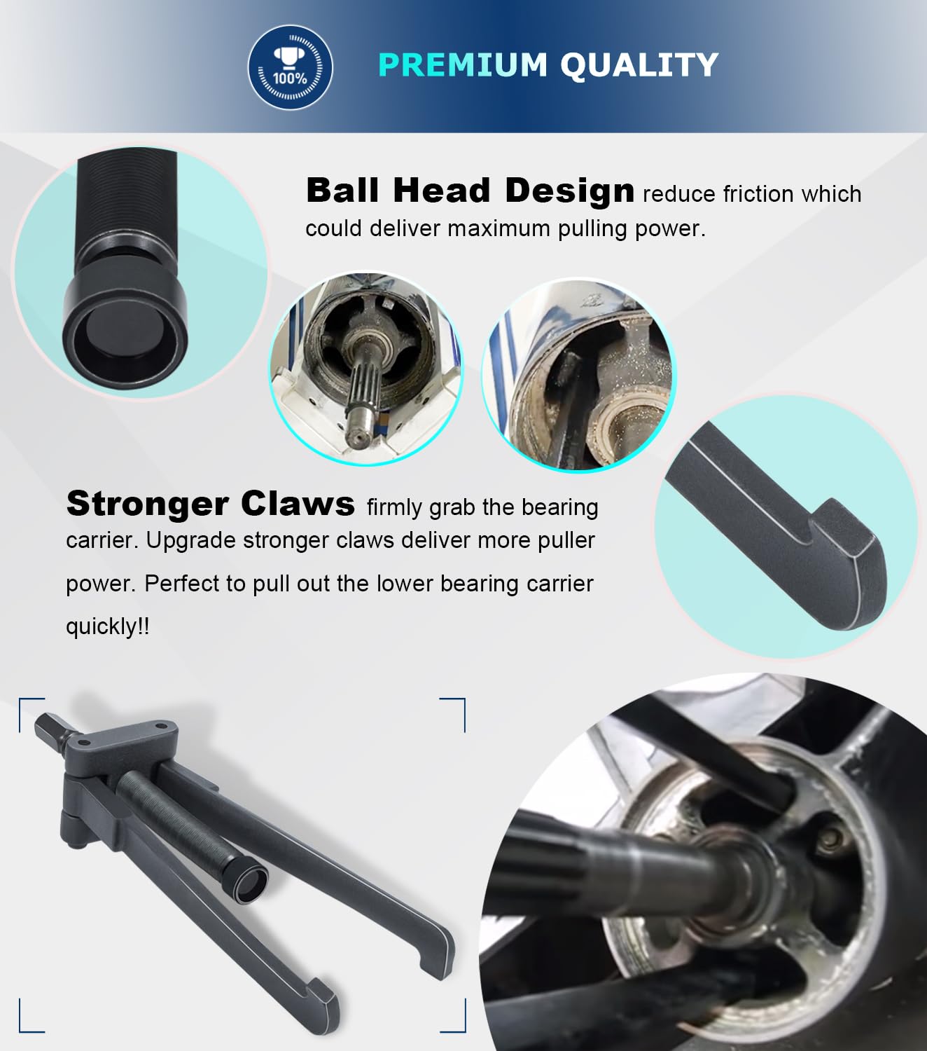 Lower Bearing Carrier Puller for Yamaha, Johnson, Evinrude, Mercury, Honda, Mercruiser, Fit Most Gearcases 115hp and Above with Adjustable Arms Upgrade