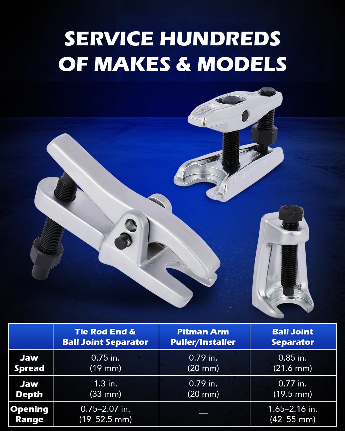 Orion Motor Tech Ball Joint Separator, Pitman Arm Puller, Tie Rod End Tool Set for Front End Service, 3pc Heavy Duty Pitman Arm, Tie Rod Puller, and Ball Joint Removal Tool Kit with Case