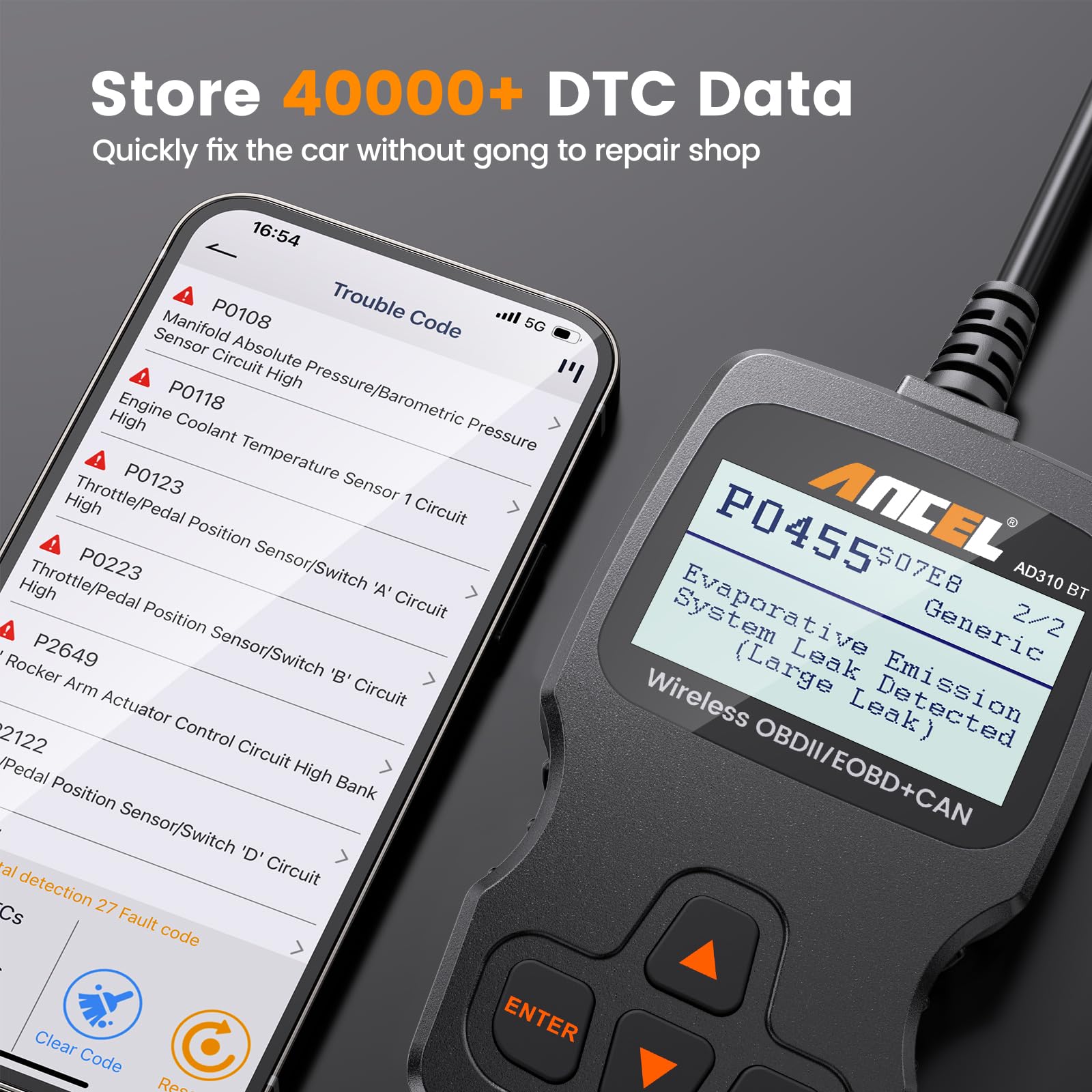 ANCEL AD310 2024 New Bluetooth Version, AD310BT Enhanced Universal OBD II Scanner Car Engine Fault Code Reader CAN Diagnostic Scan Tool with Premium App On iOS & Android for All Cars After 1996