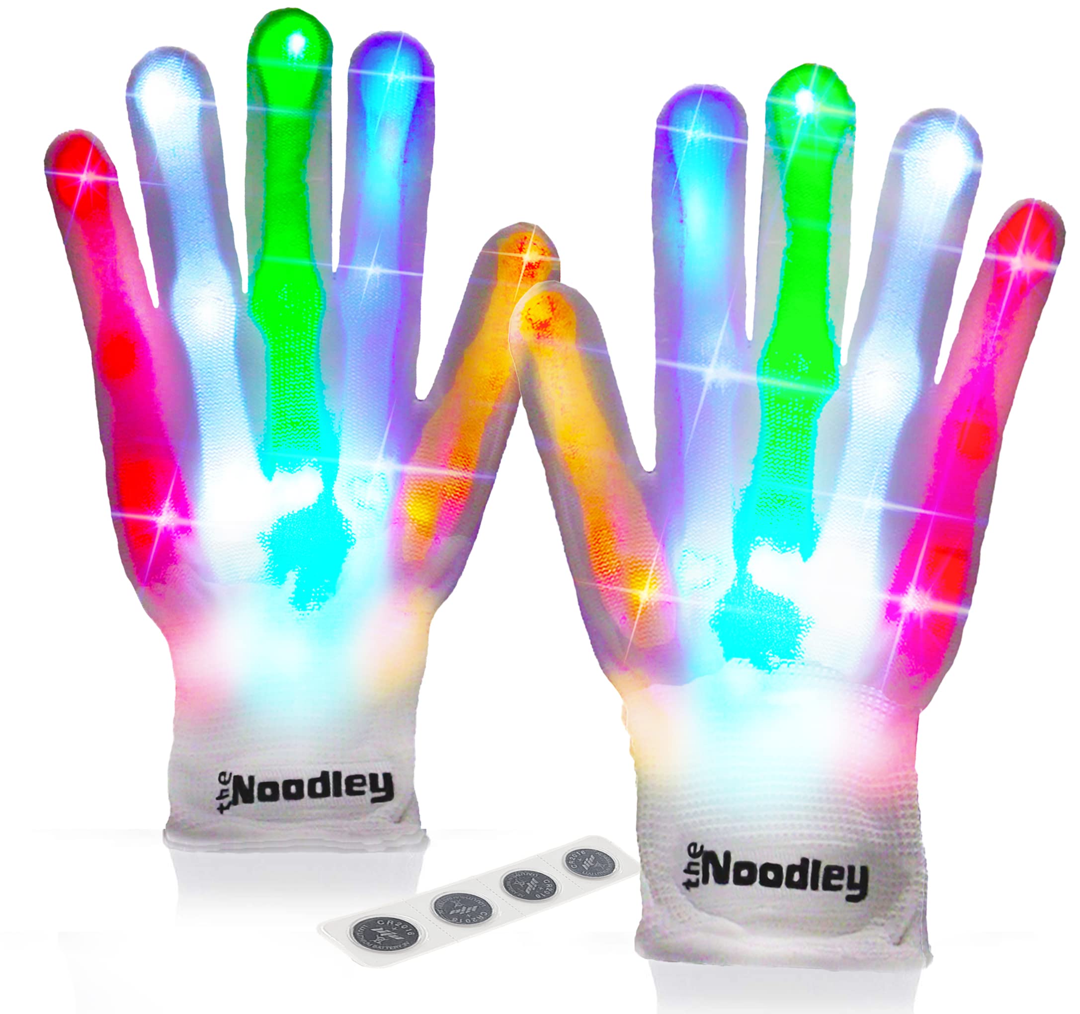 The Noodley Teen LED Gloves Flashing Light Up Glove Teens and Adult Size Rave Party Glow Fingers Family Chirstmas Fun (Large, Ages 13 up)