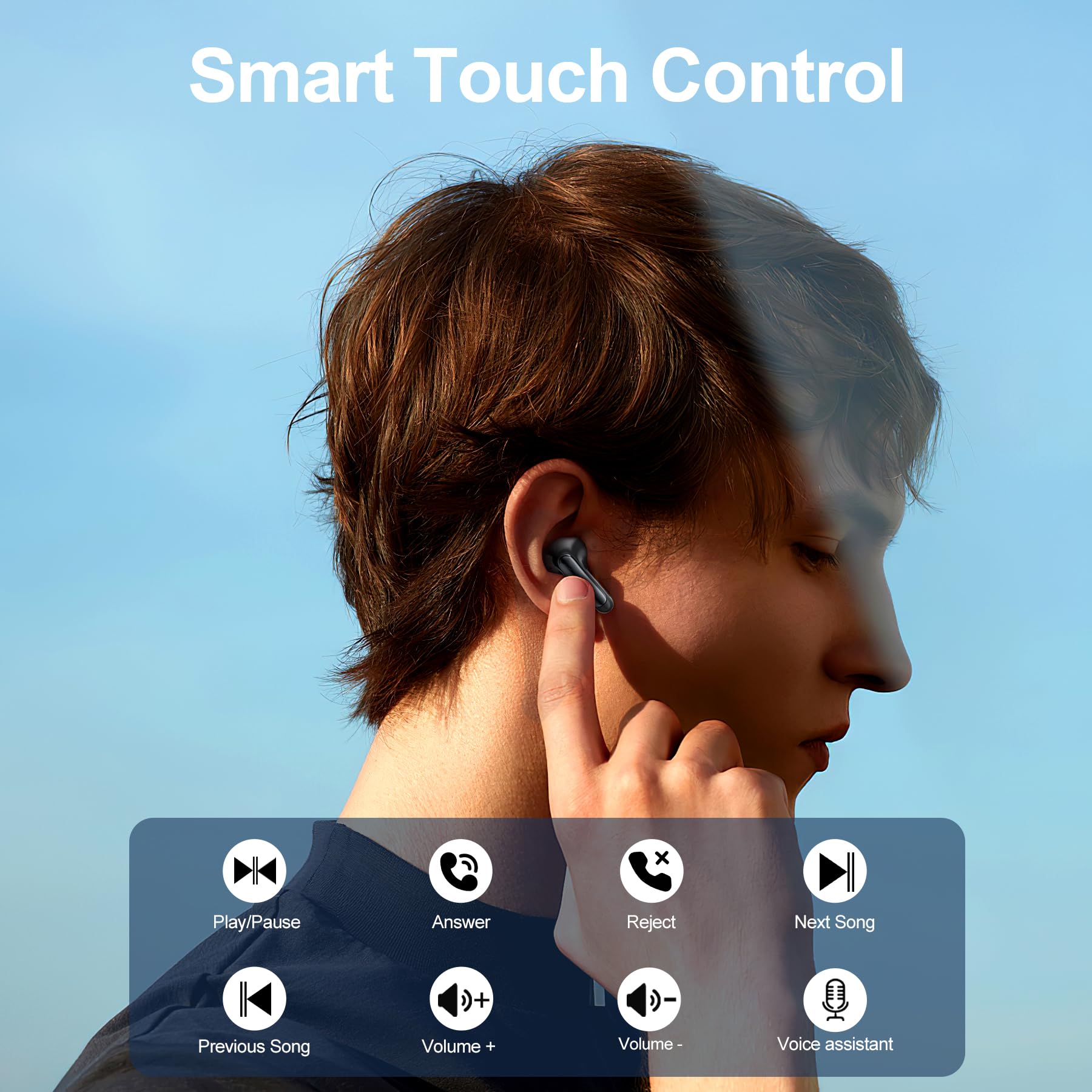Blackview Wireless Noise Canceling Earbuds in Ear Headphones Wireless Bluetooth 5.3, Ear Buds Built-in Mic Sports Earbuds IPX7 Waterproof,56H Playtime LED Power Display for Android/iOS Phone