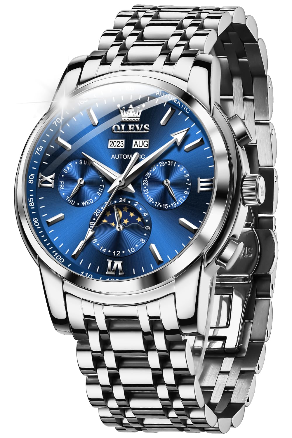 OLEVS Mens Automatic Watches Self Winding Mechanical Dress Wrist Watch Multifunction Calendar Waterproof Luminous