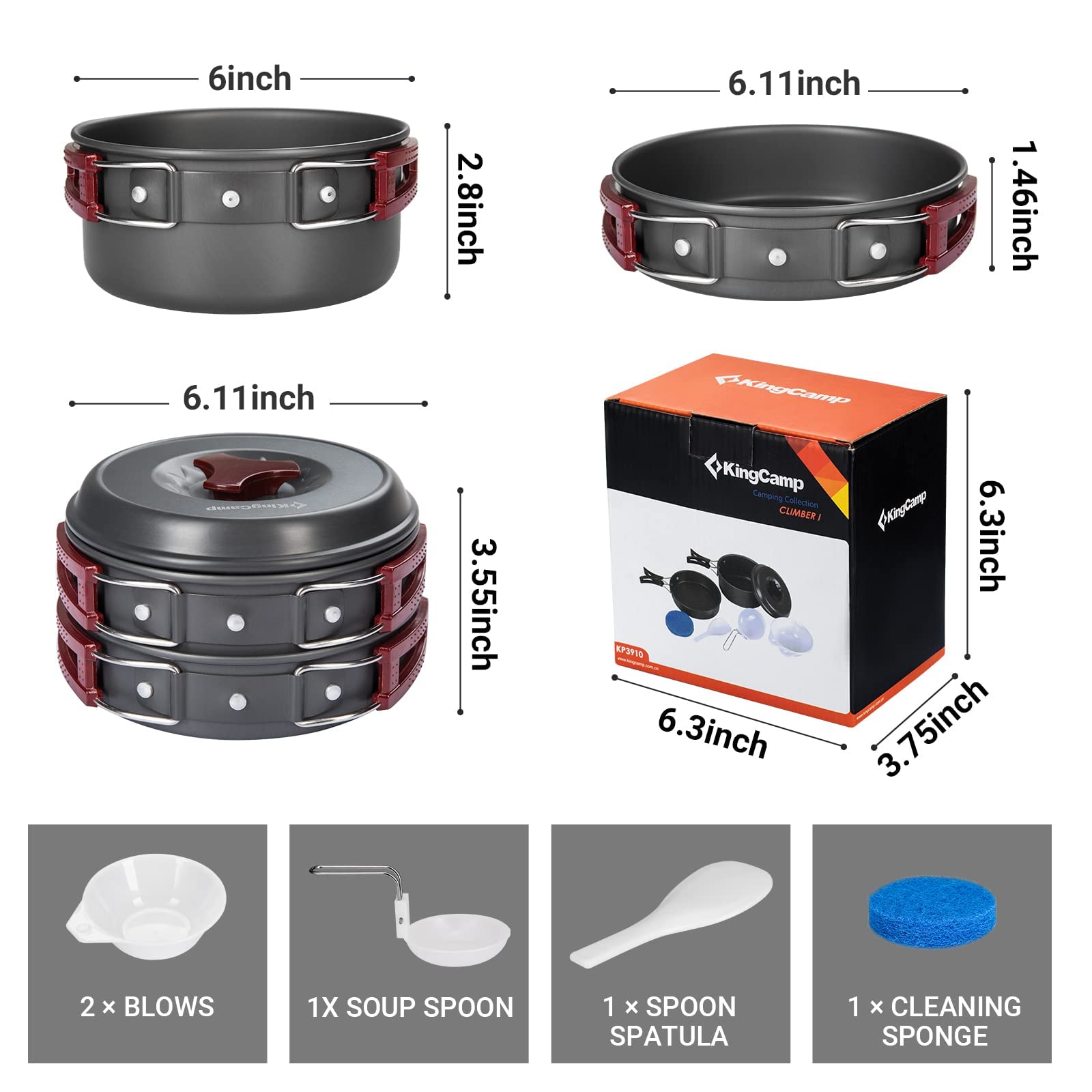 KingCamp 7/9/18Pcs Camping Cookware Mess Kit Camping Cooking Set Non-Stick Hard-Anodized Aluminum Camping Gear Camping Pots and Pans Set with Tableware for Outdoor Backpacking Hiking Picnic Backyard