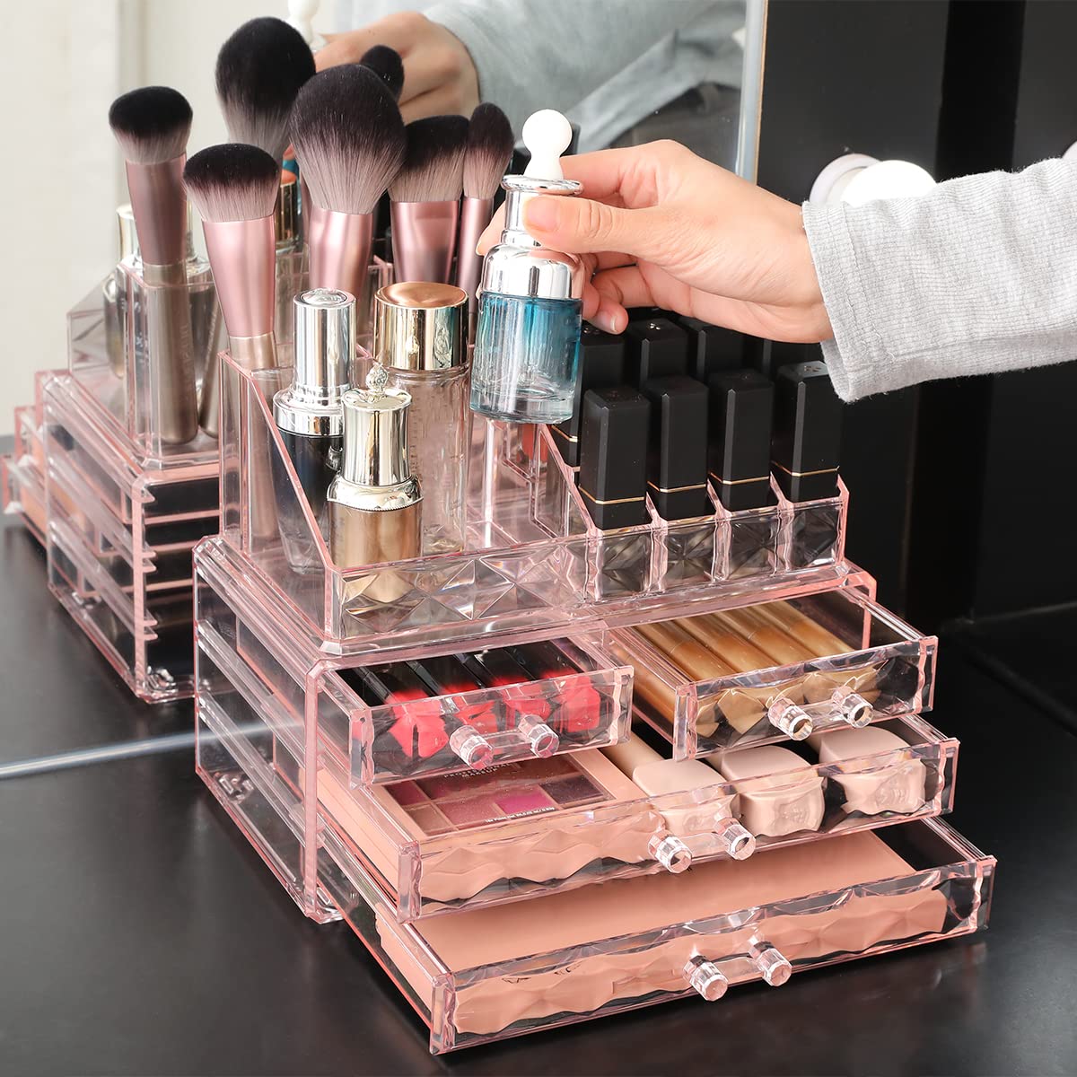 ZHIAI Stackable cosmetic organizer with drawers, easy to organize cosmetic products accessories Suitable for vanity, toilet, bathroom and bedroom organization and storage