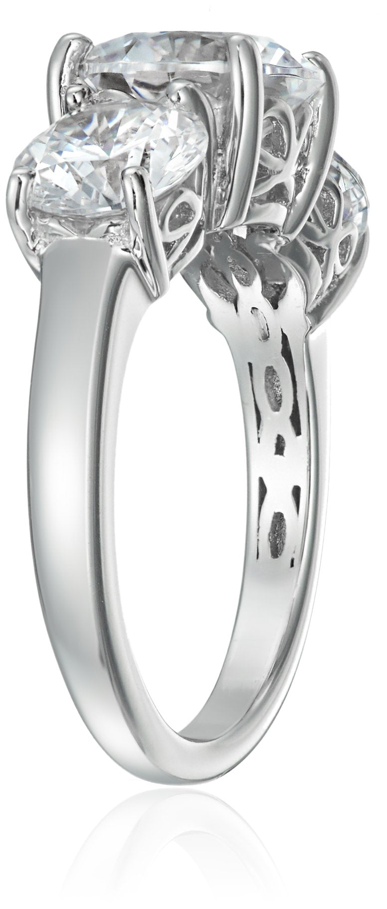 Amazon Essentials Platinum-Plated Sterling Silver Round 3-Stone Ring made with Infinite Elements Cubic Zirconia (4 cttw), Size 5, (previously Amazon Collection)