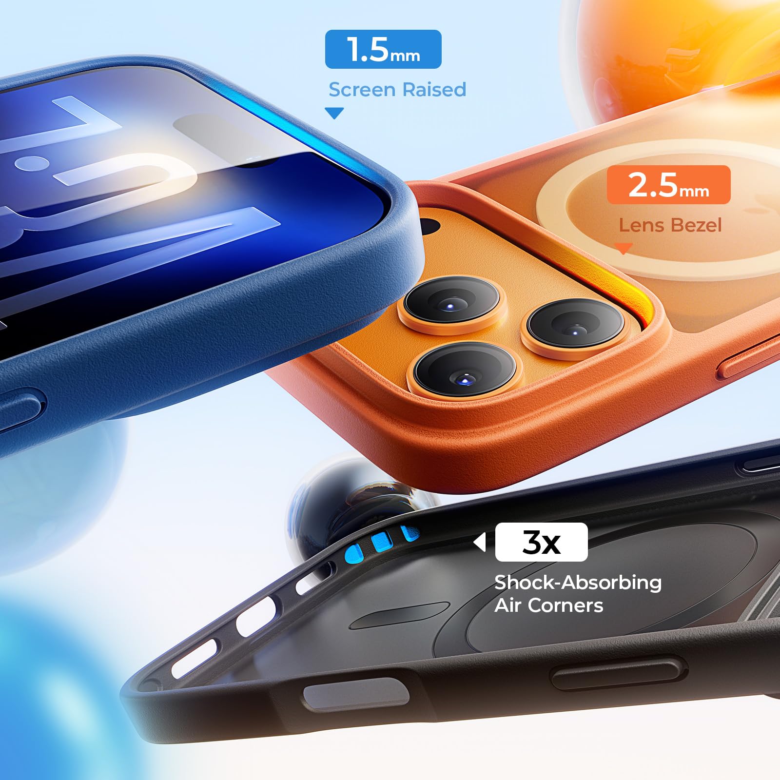 LISEN 3 in 1 Shockproof for iPhone 17 Pro Case [2025 Upgrade] (Compatible with Magsafe & Shockproof Military-Grade Protection) Magnetic i Phone Cover for 17pro, 3-Color Set Multicolor