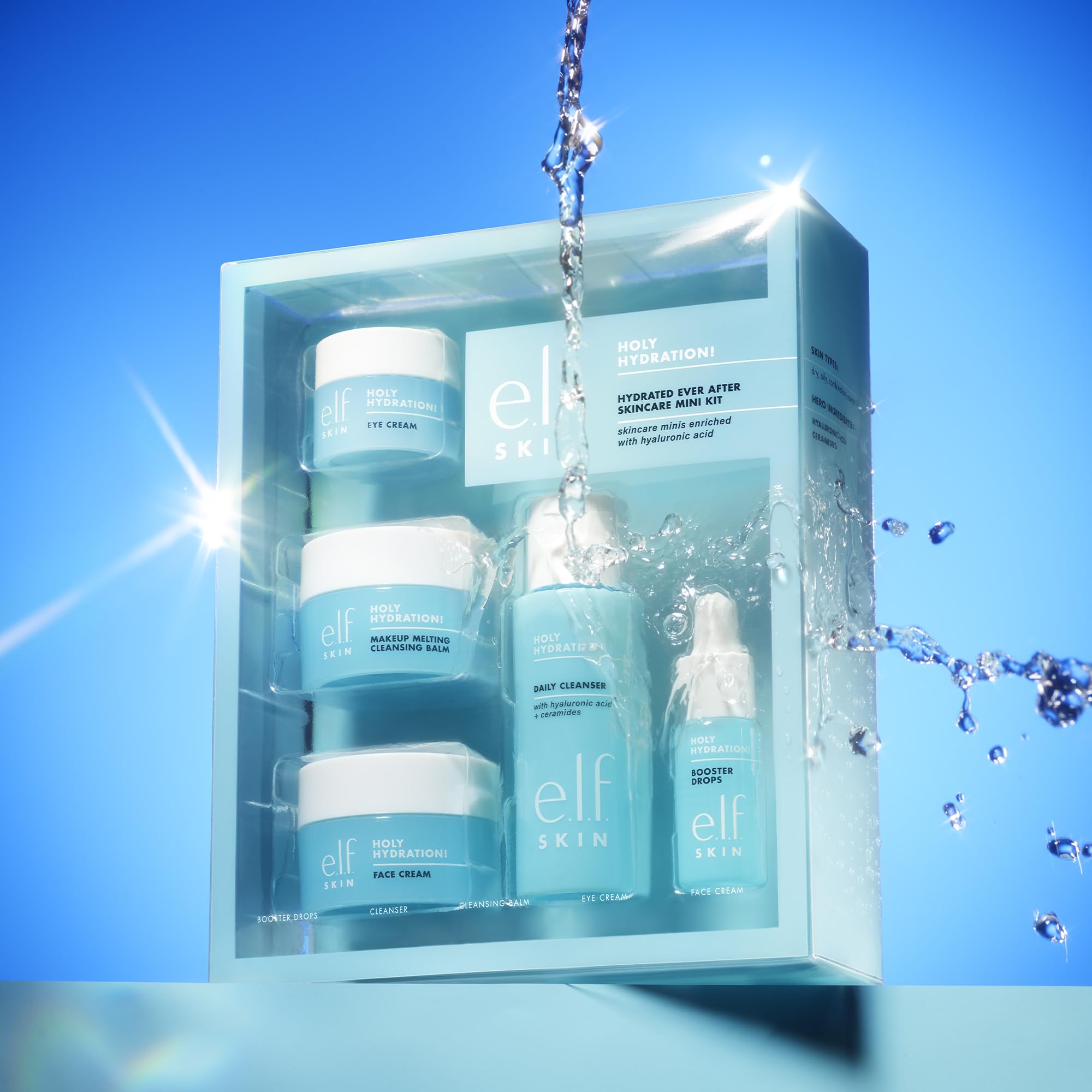 e.l.f. SKIN Holy Hydration! Hydrated Ever After Skincare Mini Kit, Cleanser, Makeup Remover, Moisturiser & Eye Cream For Hydrating Skin, Airplane-Friendly Sizes