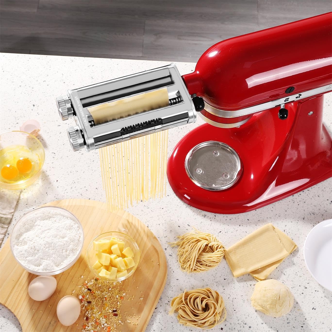 FavorKit Pasta Maker Attachment 3 in 1 Set Compatible for KitchenAid Mixers Plus Hub Knob Screw Accessory Included Pasta Sheet Roller, Spaghetti Cutter, Fettuccine Cutter and Cleaning Brush