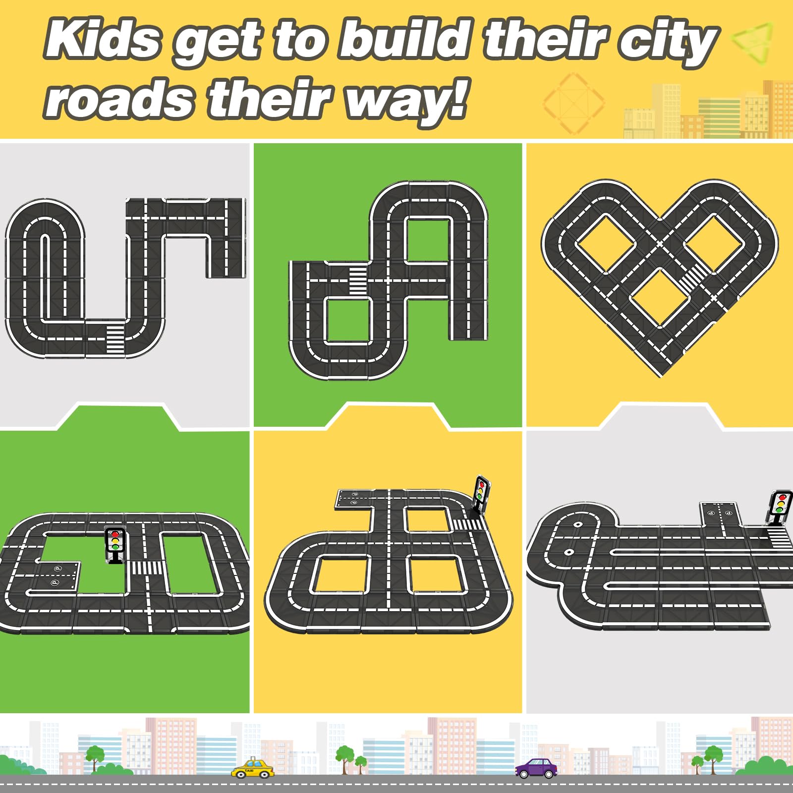 Magnetic Tiles City Road Set Kids Toys Sensory Games for 3 Year Old Boys and Girls, Magnetic Blocks for Kids Age 3-5 4-8 Classroom Must Haves Preschool Learning Outdoor Toys