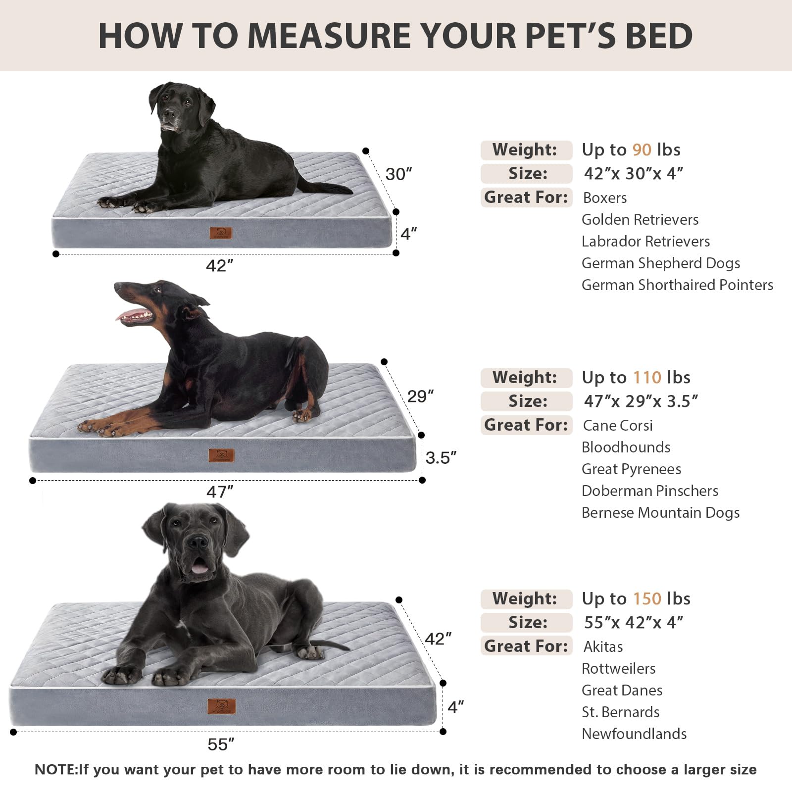 WNPETHOME Orthopedic Dog Beds for Large Dogs, Extra Large Waterproof Dog Bed with Removable Washable Cover & Anti-Slip Bottom, Egg Crate Foam Pet Bed Mat, Multi-Needle Quilting XL Dog Crate Bed