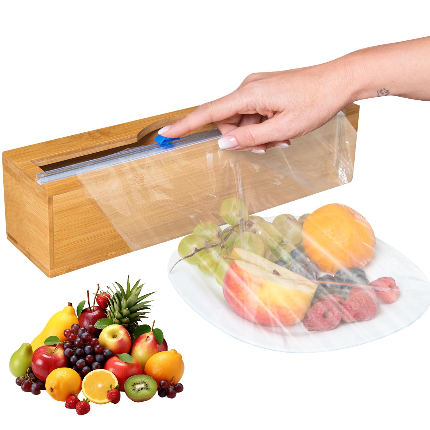 Plastic Wrap Dispenser with Cutter - Fits 12" Rolls - Cuts Aluminum Foil, Saran Wrap, Cling Wrap, Wax Paper