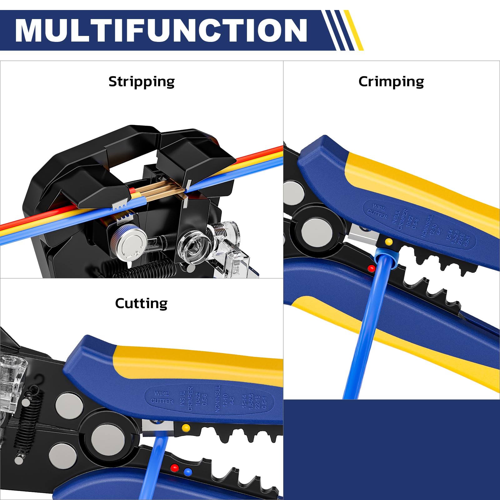 Haisstronica 8PCS Rapid Replace Ratchet Crimping Tool Set with Pressure Regulating, Automatic Wire Stripper Heat Shrink, Non-Insulated, Open Barrel, Solar, Ferrule Connectors