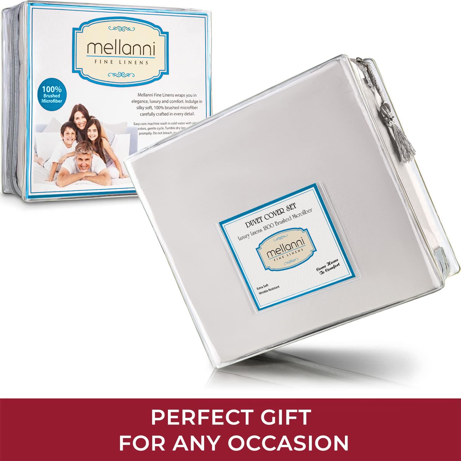 Mellanni Duvet Cover Set - 5 PC Iconic Collection Bedding Set - Hotel Luxury, Extra Soft & Cooling - Microfiber - Button Closure and Corner Ties (Queen, White)