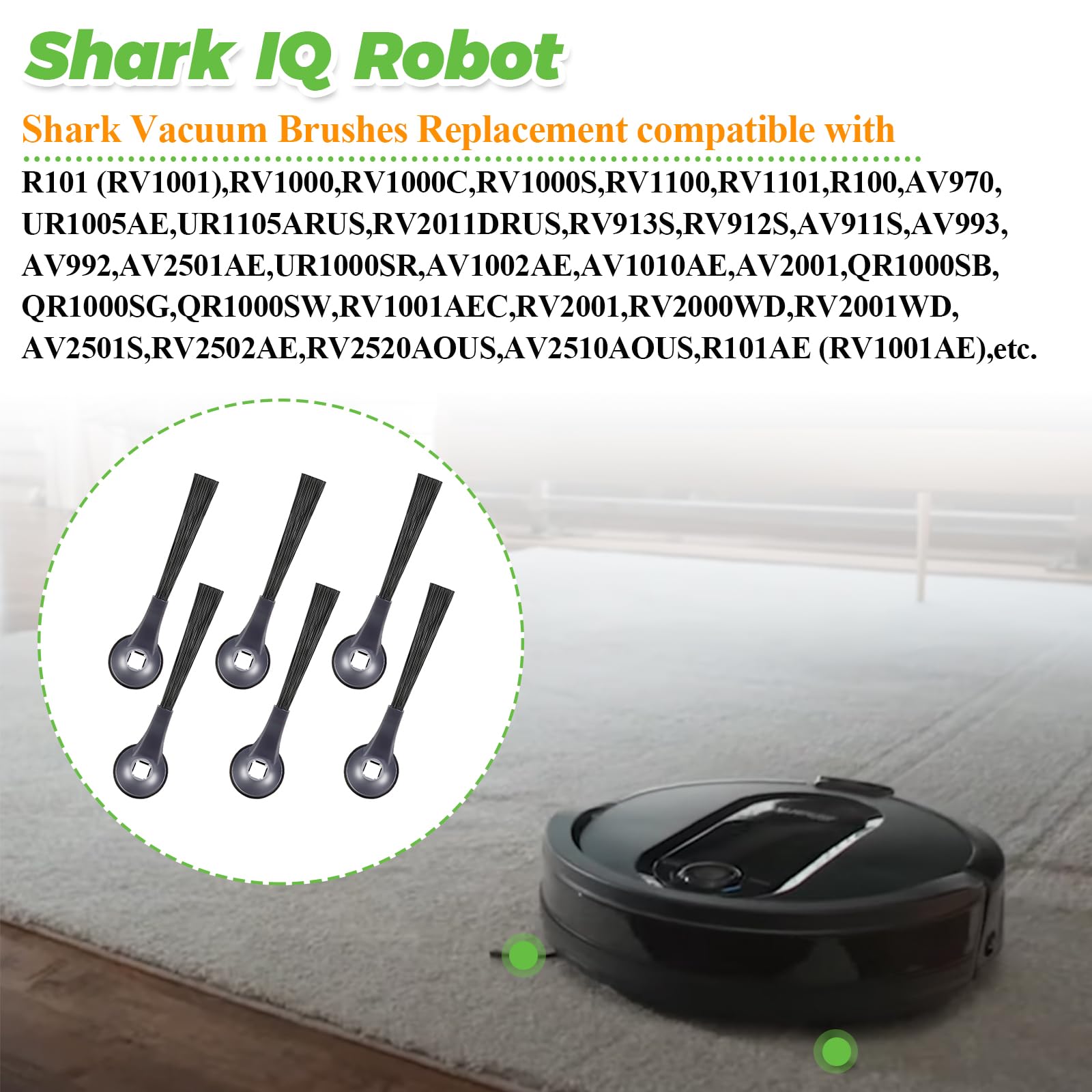 Techecook 102KY1000 Shark Side Brushes Replacement (6 Pack) Compatible for Shark IQ Robot R101AE (RV1001AE), RV1100, RV1101, RV2011DRUS, RV912S, R100, UR1105ARUS Vacuums