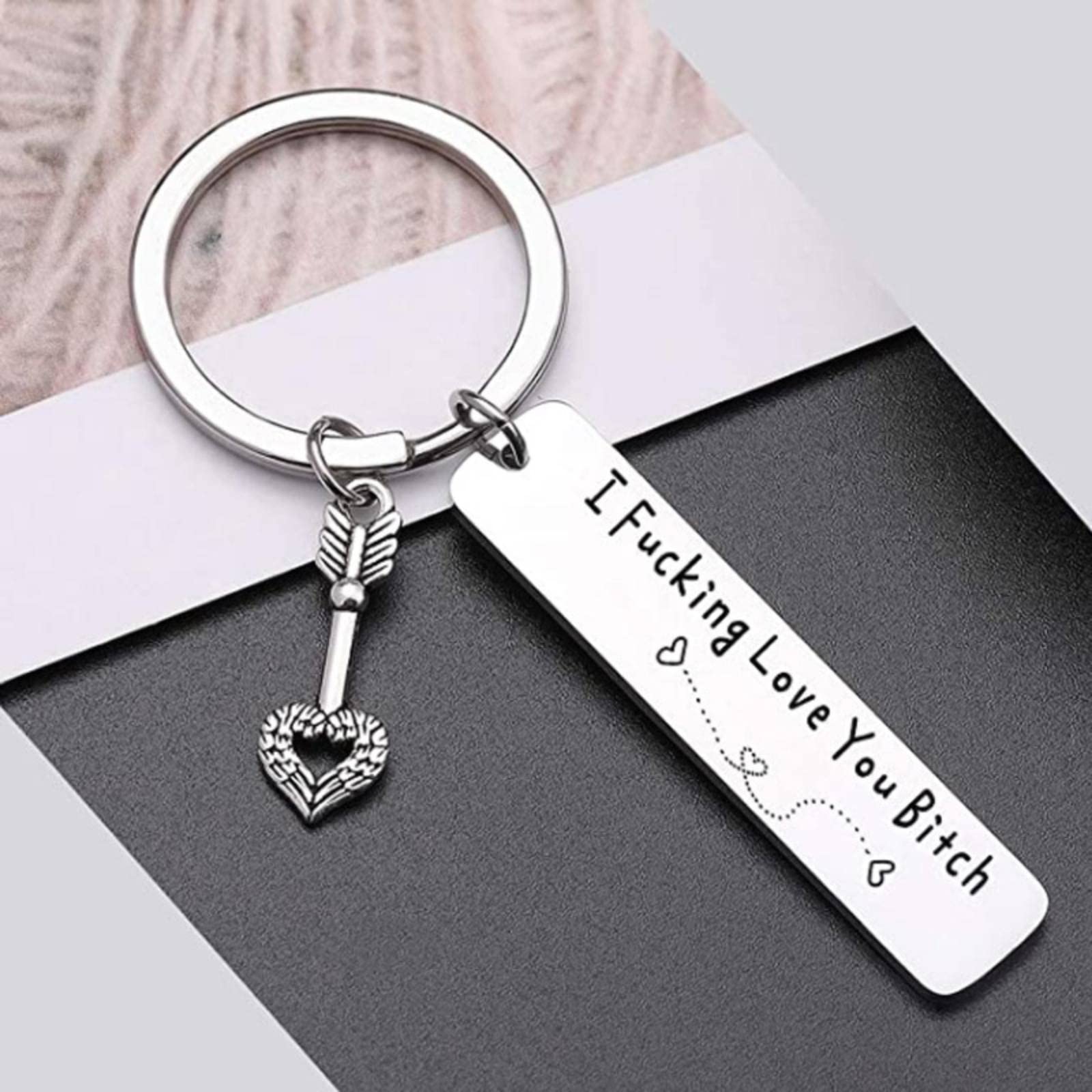 Teniinet Best Friend Keychain for Women,Stainless Steel Key Chain Engrave I Fucking Love You Bitch Birthday Christmas Friendship Gift for Bestie Best Friends Female Bff