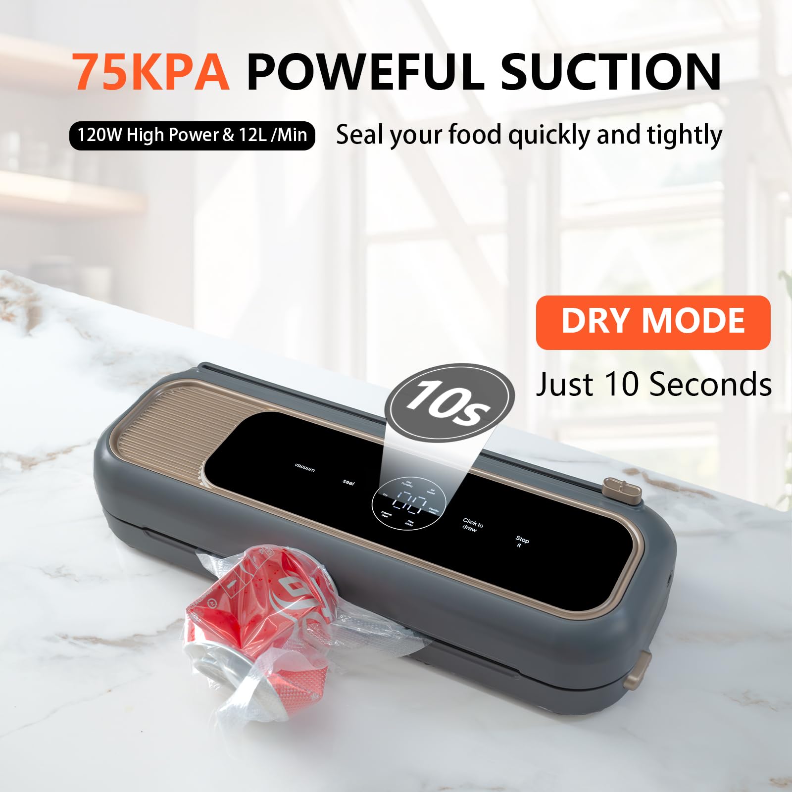 Hydroserenity Vacuum Sealer Machine, Precision Compact mini vacuum sealer 65 Kpa Powerful Suction, Automatic Operation, Ideal for Easy & Efficient Food Preservation and Storage With 10 Bags (Black)