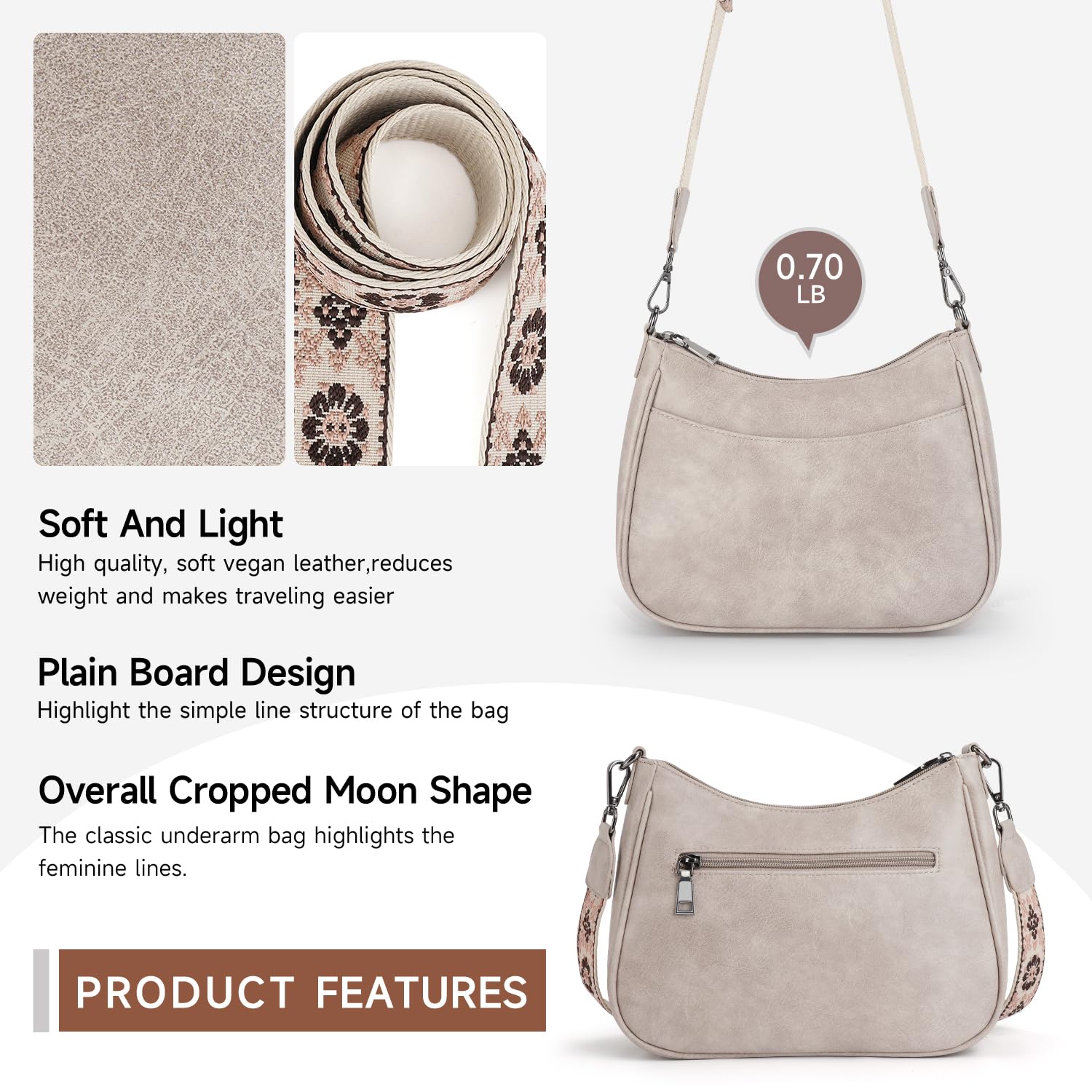 APHISON Crossbody Bags for Women Trendy, Leather Crossbody purse with Adjustable Strap, Women's Crossbody Shoulder Handbags, 02-grey