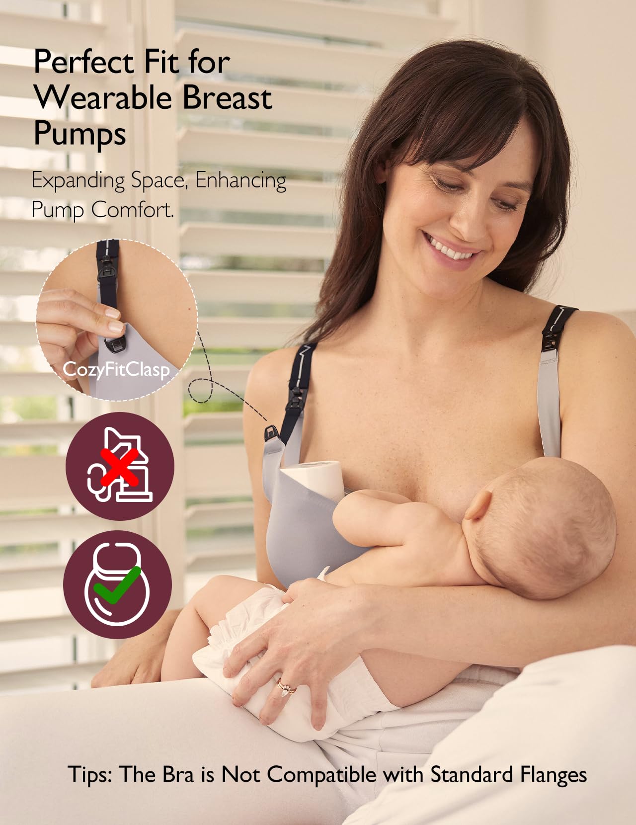 Momcozy Pumping Bra for Wearable Breast Pump, Nursing & Pumping Bra in One, Hands Free Pump Bra Suitable for M5, S12 Pro, etc Grey