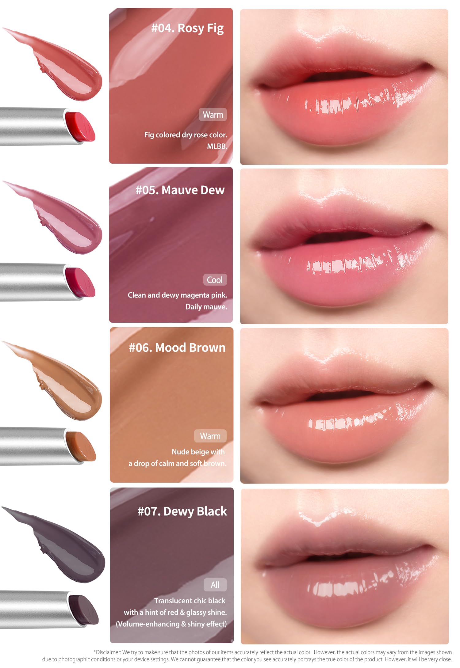 Heart Percent Dote On Mood Dewy Melting Lipstick High-Shine Glow & Wet Look Glossy Finish Lip Color, 07. Dewy Black