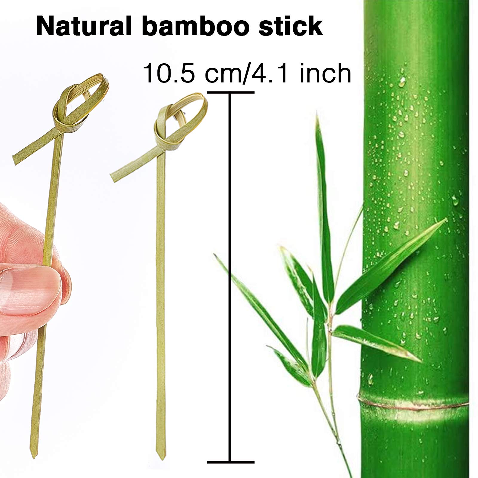 PartyWoo Bamboo Cocktail Picks, 300 Counts 4.1 inch Bamboo Skewers, Cocktail Toothpicks for Appetizers, Cocktail Skewers, Cocktail Sticks, Food Pick for Appetizers, Cocktail Party, BBQ (Knotted End)