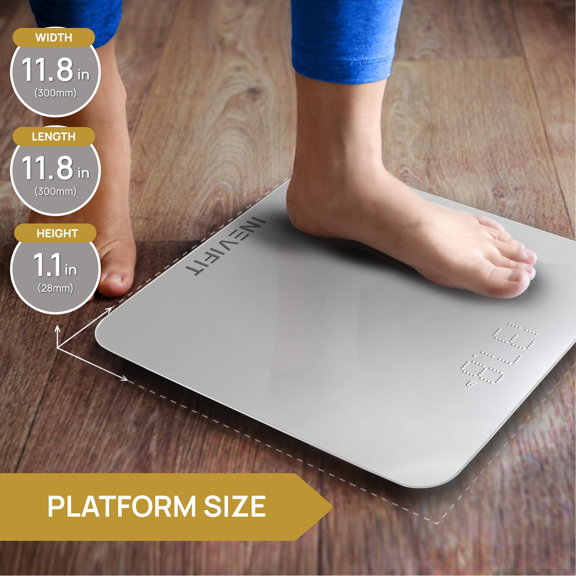 INEVIFIT Bathroom Scale, Highly Accurate Digital Bathroom Body Scale, Measures Weight up to 400 lbs. Includes Batteries