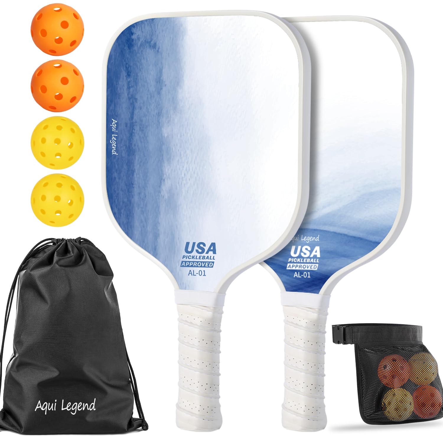 Aquilegend Pickleball Paddles, USAPA Approved Fiberglass Pickleball Set, Pickleball Paddles Gift with 1/2/4 Pickleball Rackets, 4 Pickleball Balls,1 Pickleball Bag 1 Pickleball Ball Holder （optional）