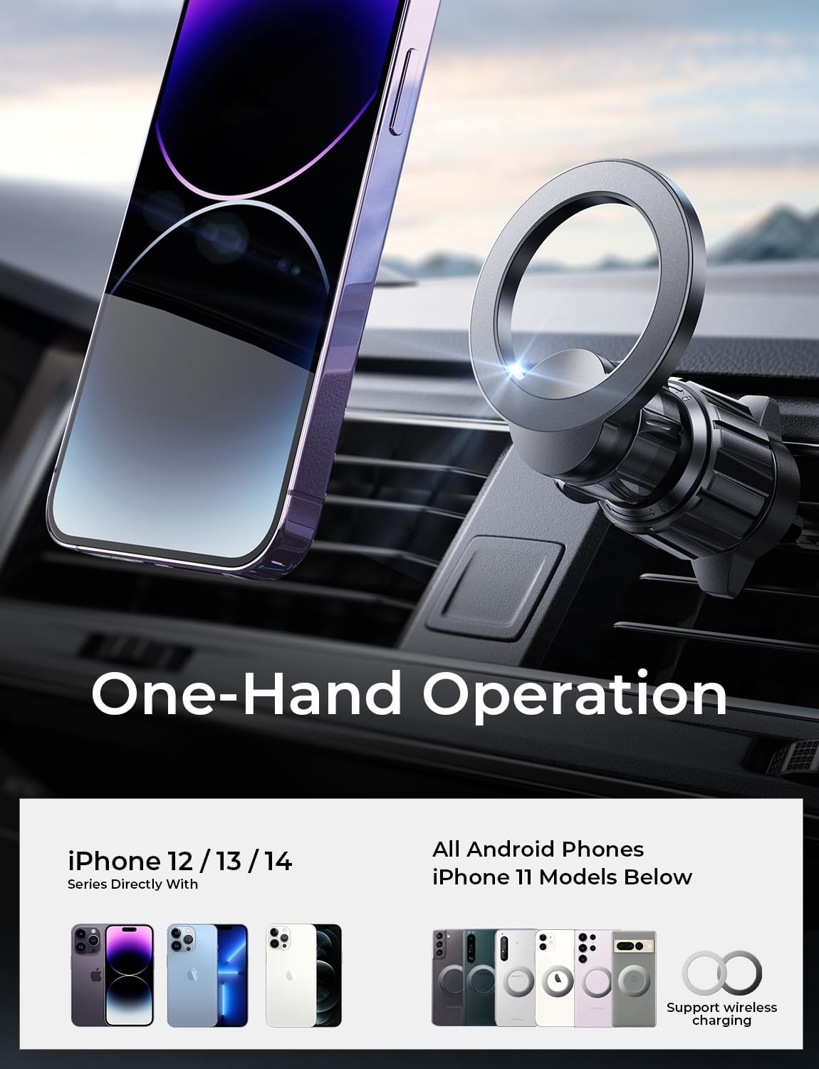 LISEN 2 Pack Fits MagSafe Car Mount, Magnetic Phone Holder [24 Super Magnets] Vent Phone Mount, Hands Free MagSafe Car Accessories for iPhone 16 15 14 13 Pro Max Plus Mag Safe Case, Green