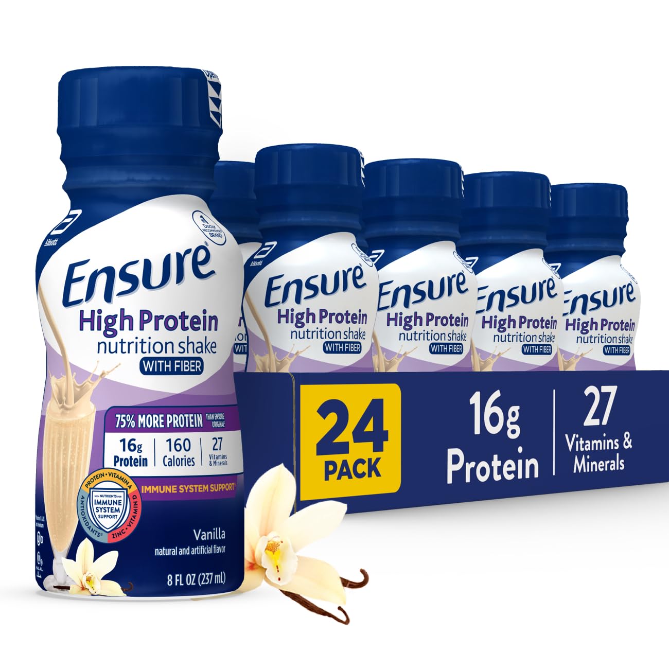 Ensure High Protein Vanilla Nutrition Shake With Fiber | 24 Pack