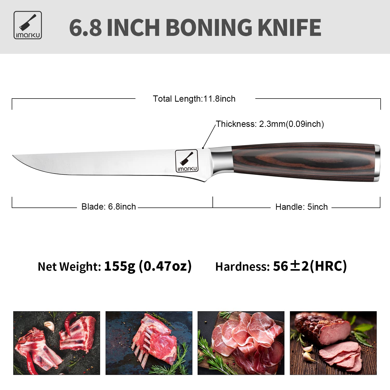 imarku Boning Knife, German High Carbon Stainless Steel Professional Grade Boning Fillet Knife, 6-Inch Deboning Knife, Pakkawood Handle for Meat and Poultry, Gifts for Women and Men