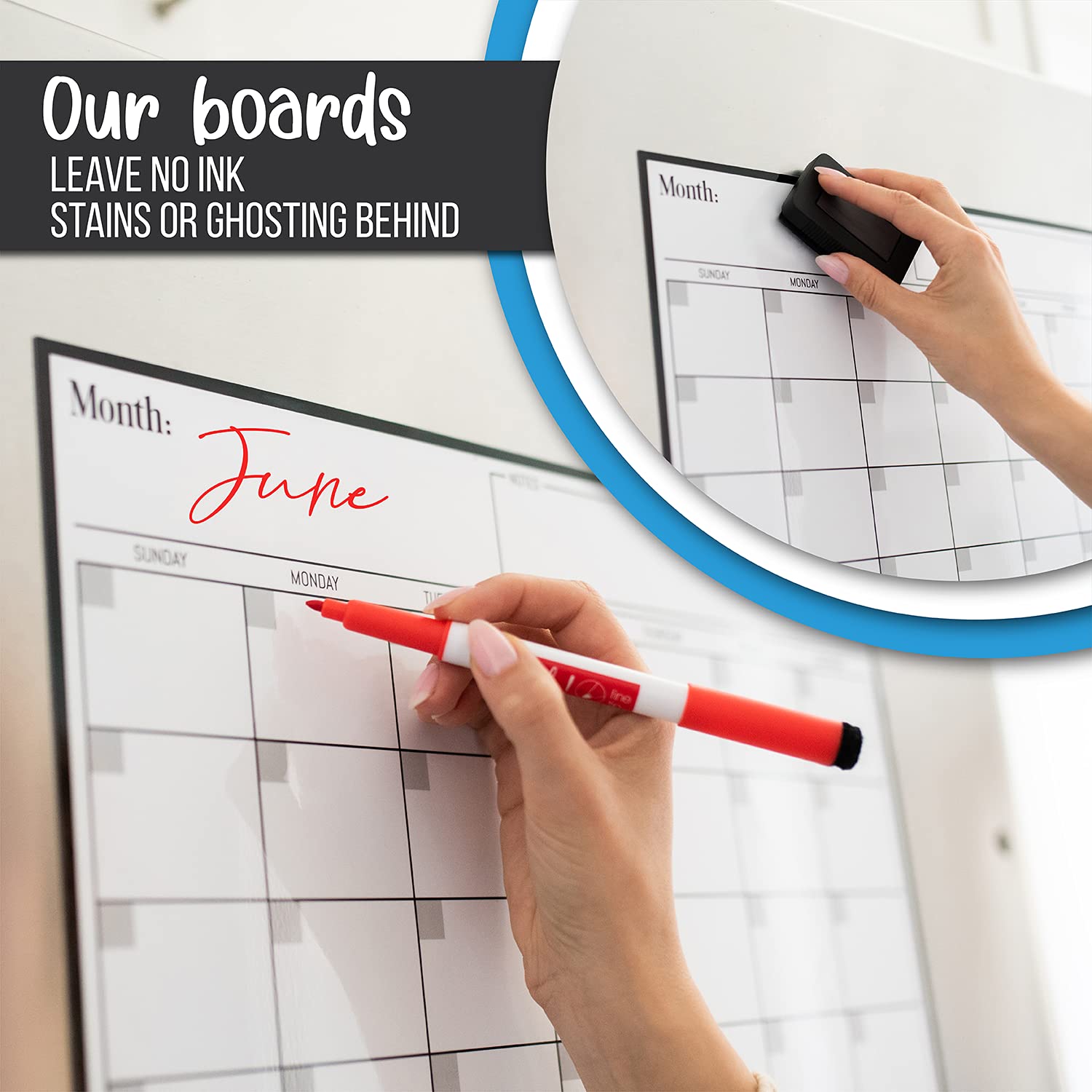 Cinch Magnetic Dry Erase Calendar & Chores Chart for Kids Bundle for Fridge: 2 Boards Included 17"x12", 6 Fine Tip Markers & Large Eraser w/Magnets, Chore Chart Magnetic Board for Kids and Adults