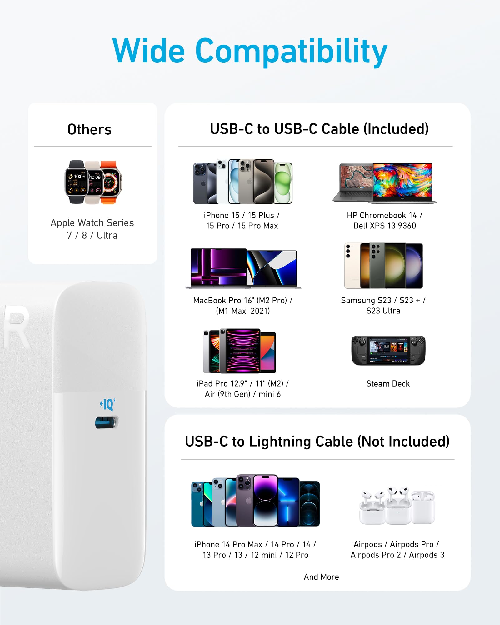 Anker MacBook Pro Charger, Compact and Foldable 100W USB C Charger for MacBook Air, Samsung Galaxy, iPad Pro, and More, 5FT USB C Cable Included